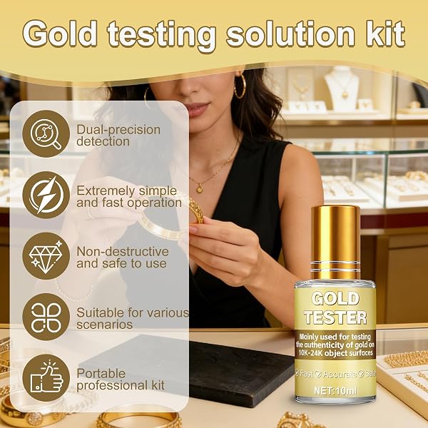 AllisWay Testeur Or, Solution pour Tester l'Or, Assortiment De Réactifs, Rapide et Efficace, Tests Fiables, Utilisation Simple, Testeur pour l' Or 999, 10K-24K, Pierre de Touche+10ml Test Bijoux - 4