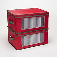 Vista 5 de Household Essentials - Caja de almacenamiento de lona con tapa y asas para vajilla de porcelana de fiesta y copones de vino, color rojo con ribetes