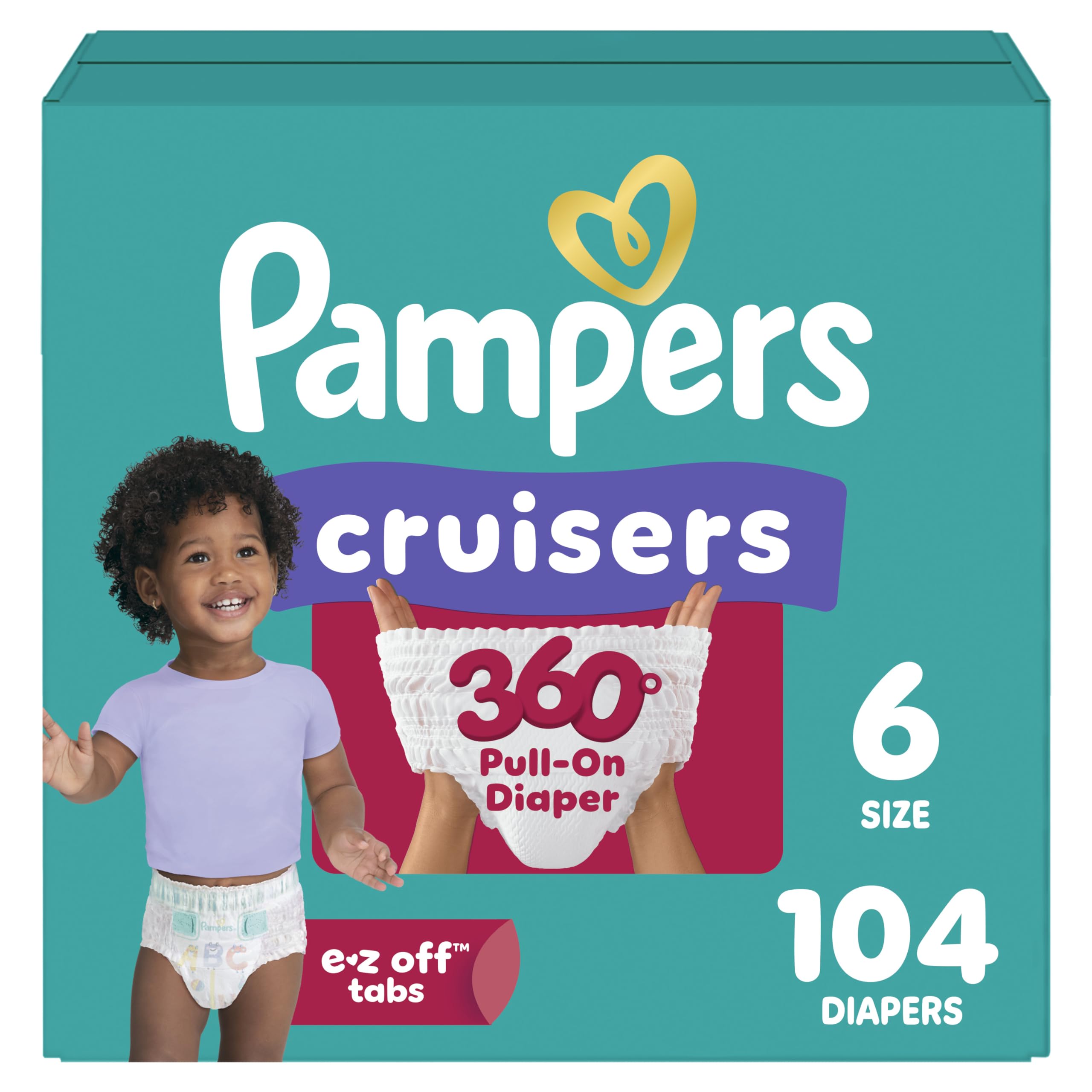Pampers Diapers - Cruisers 360 - Size 6, 104 Count, Babyproof up to 100% Leakproof Pull-On Diaper