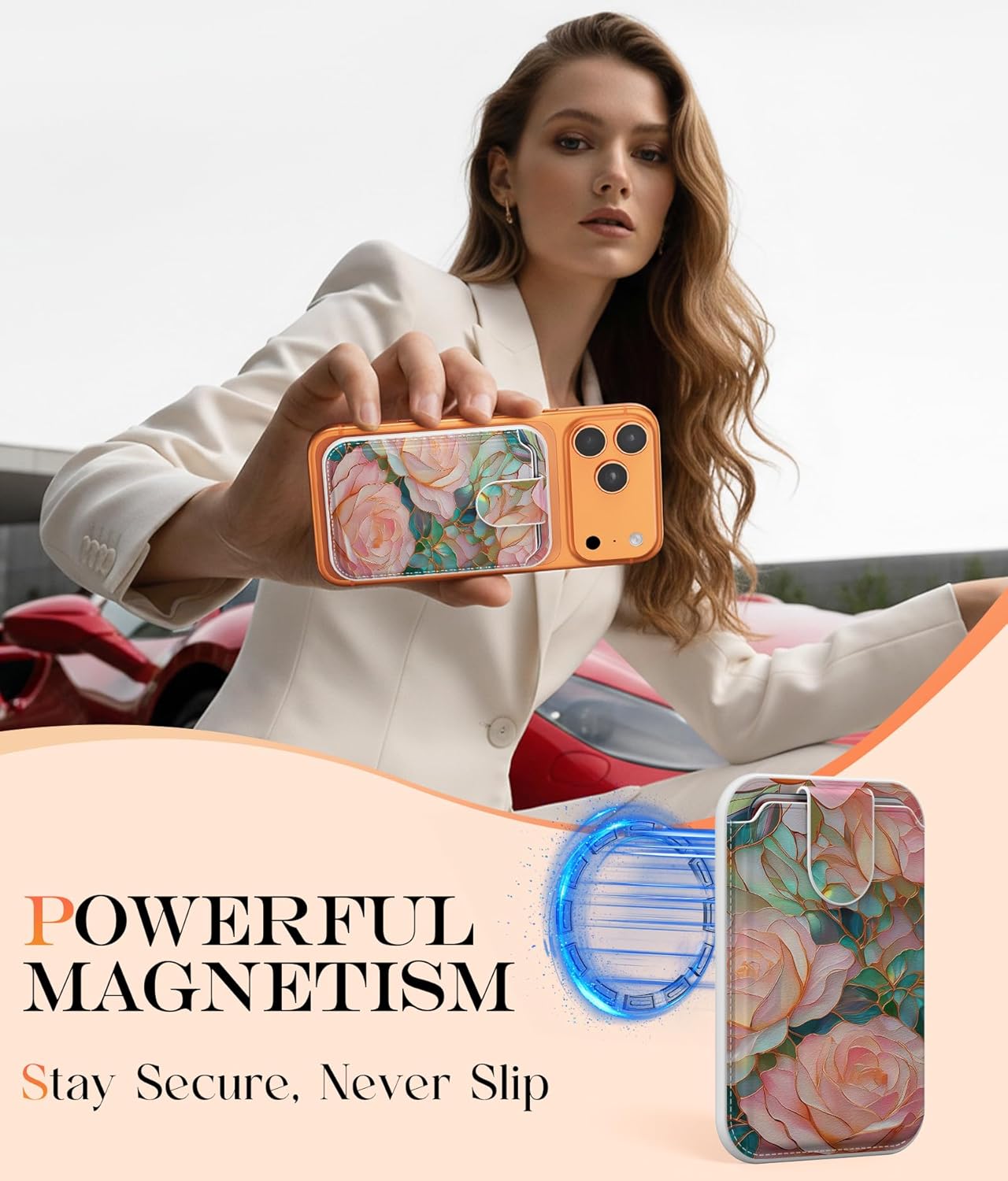 DEENAKIN for MagSafe Wallet,3 Card Holder With RFID Blocking, Slim Magnetic Wallet for iPhone 17/16/15/14/13/12/11 Series with Cute Trendy Floral Designs for Women/Girls, Blooming Pink Rose - Image 6