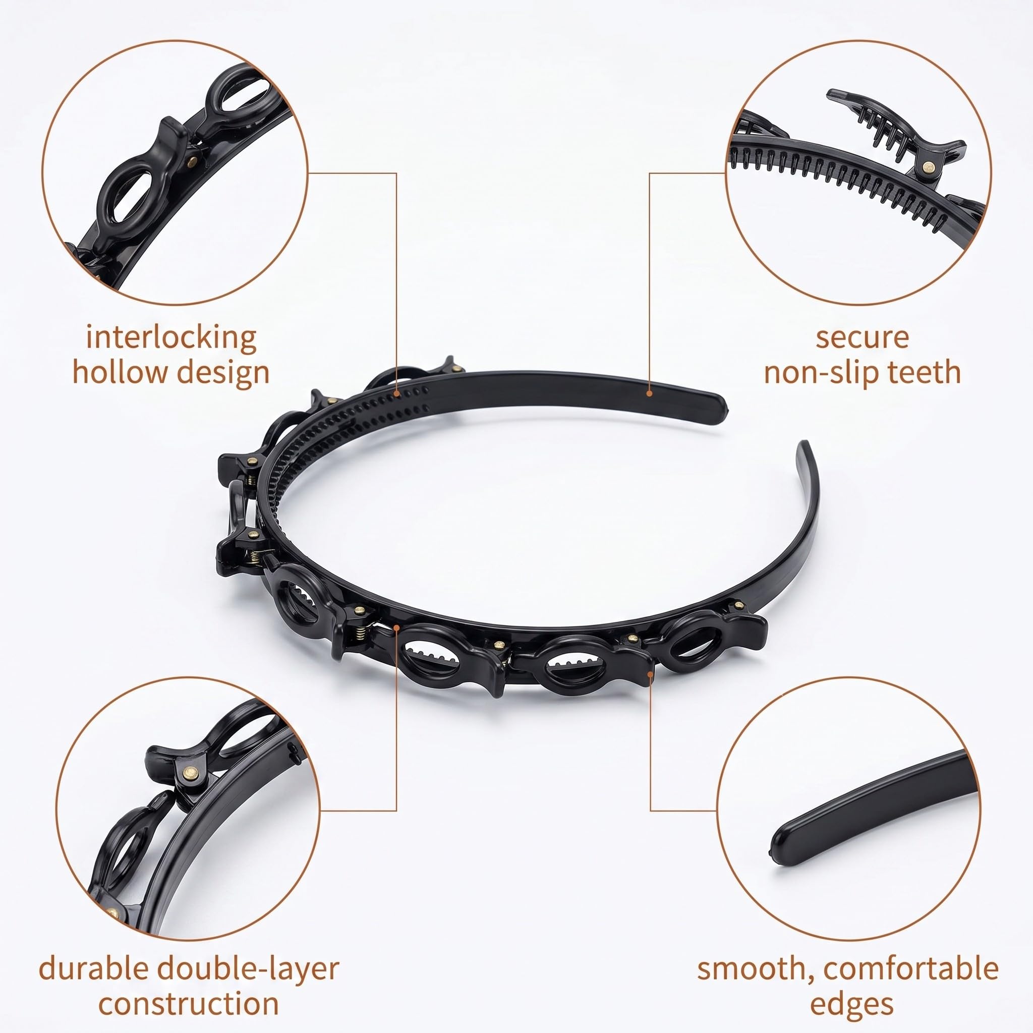 2 Pezzi Cerchietto Con Mollette Incorporate, Cerchietti Per Capelli, Fasce di Plastica per Cerchietto Con Clip
