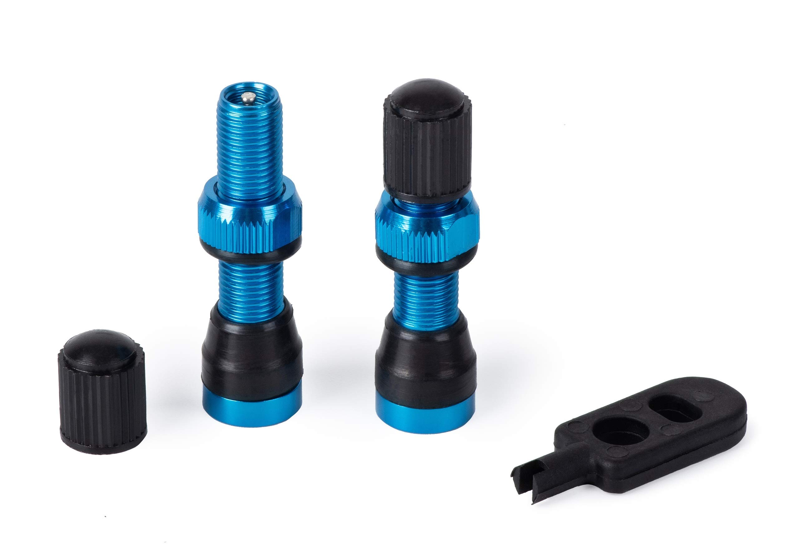 Bike Tubeless Schrader Valve Stem Alloy 40mm - Pair (Blue)