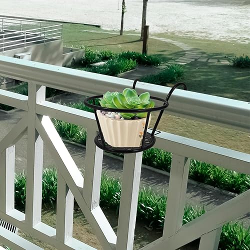 Miniatura 8 de Hemoton Paquete de 3 macetas colgantes para barandilla al aire libre, balcón, macetas colgantes de hierro, cestas de flores colgantes, soporte para