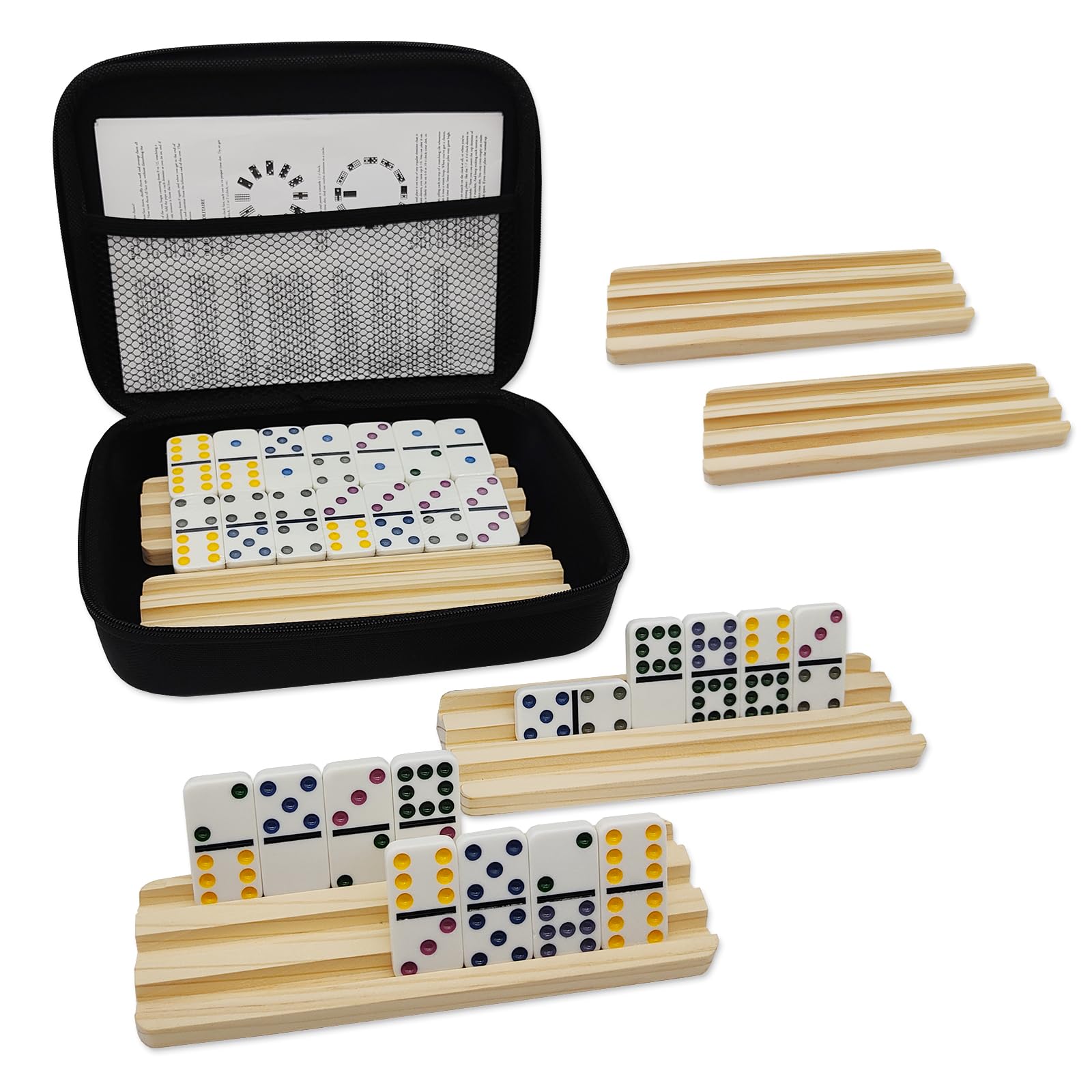 Amazon.com: uvcany Double 9 Dominoes Set with 6 Wooden Trays/Racks
