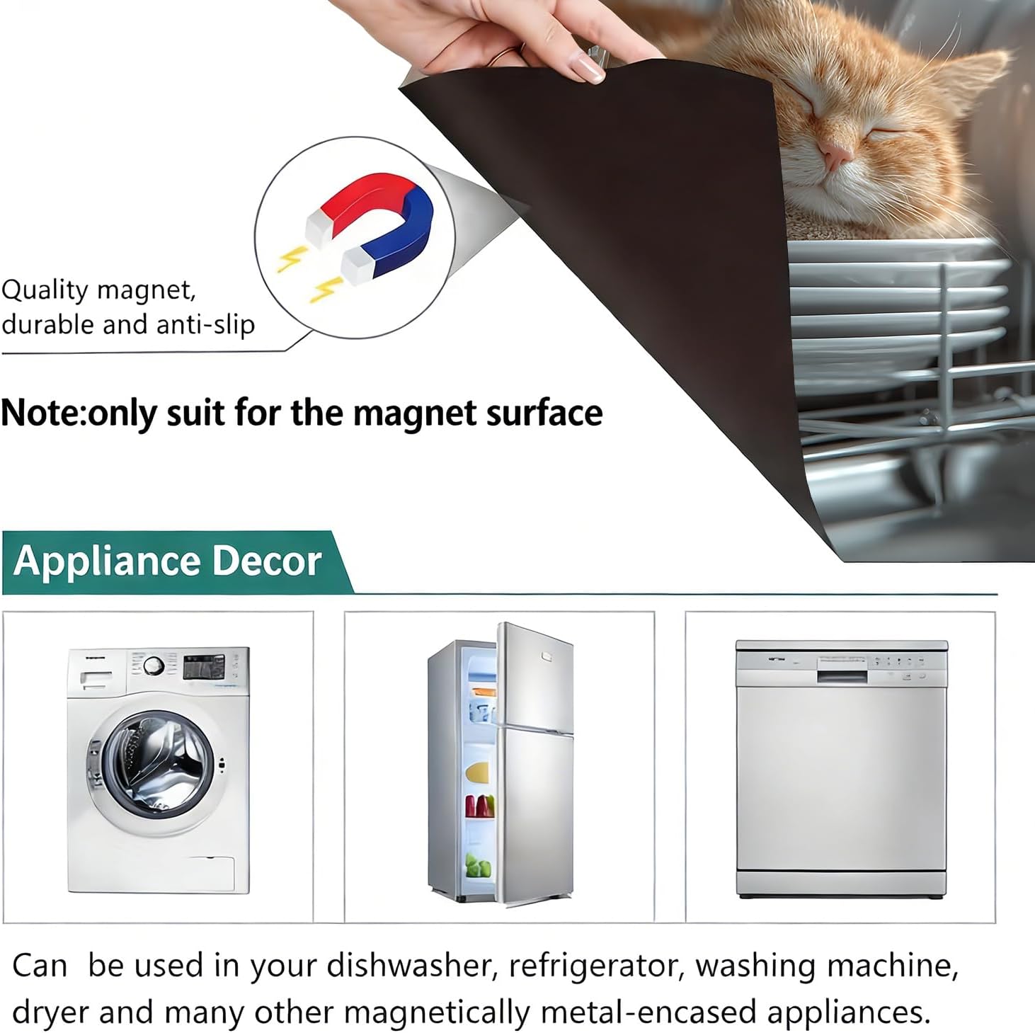 1 Magnetic Dishwasher Sticker Decorative Art - Cute Cat Print, Easy-to-Clean Modern Kitchen Decoration, Dishwasher, Fun Cat-Themed Design (58.5x65cm, 23.03x25.59 inches) (Cat 5)