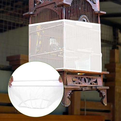 Universal Bird Cage Cover Skirt - Adjustable Soft Airy Nylon Mesh Net, Seed Catcher, Guard for Parrot, Parakeet, Macaw - Round & Square Cages (White)(White)