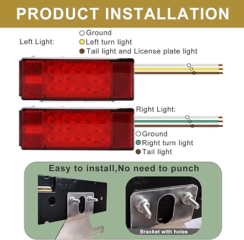 Miniatura 3 de CZJCGD Kit de 2 luces LED para remolque, parada de freno, giro y reversa, lámpara de luz LED sumergible para camión, caravana, motos de nieve,