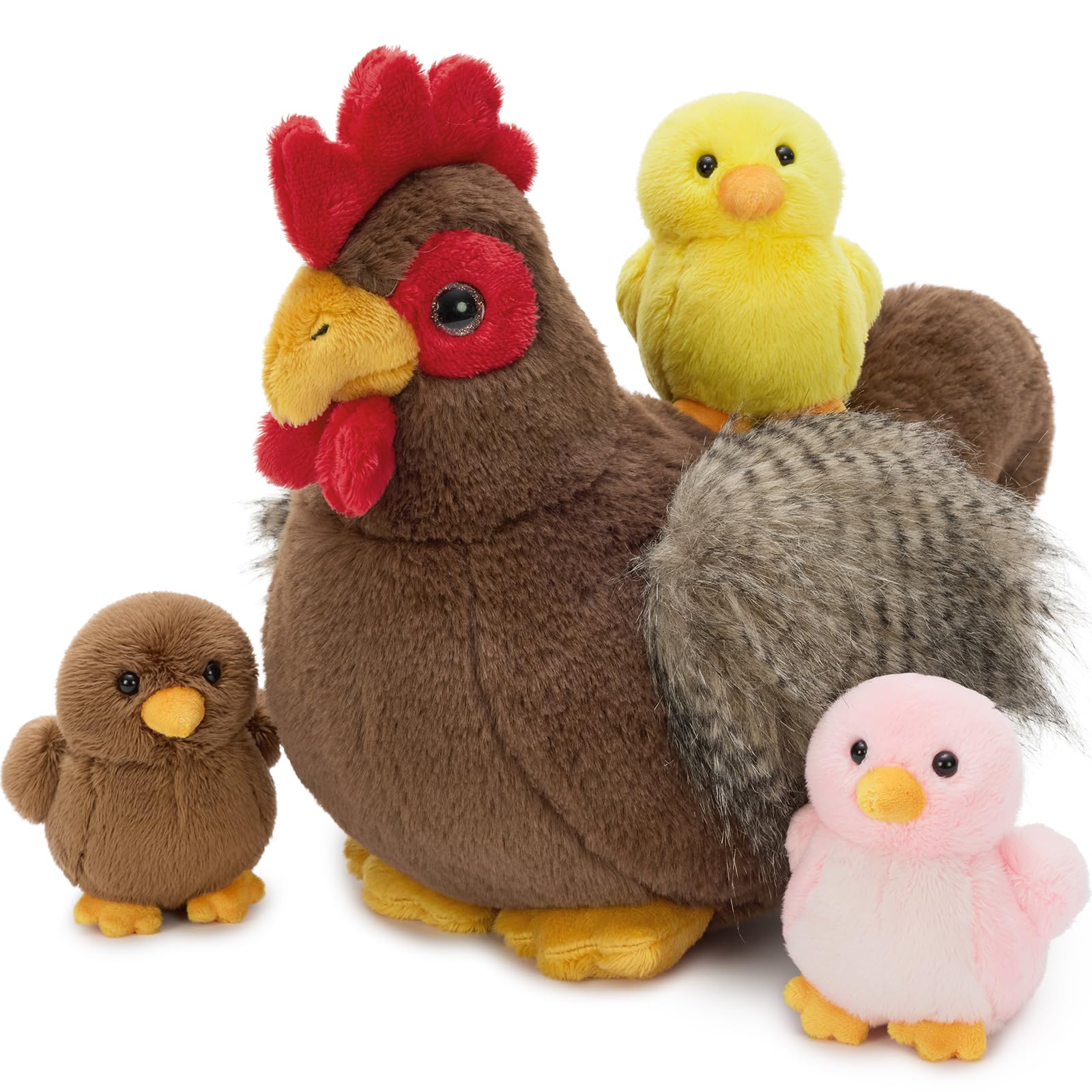 MorisMos Grande Pollo Teddy Giocattolo Morbido, 30 Cm Mamma Con 3 Cuddly Bambino All'Interno, Animale Pieno In Peluche, Kawaii Regali Per Bambini Ragazze Ragazzi Deco Festa Di Compleanno
