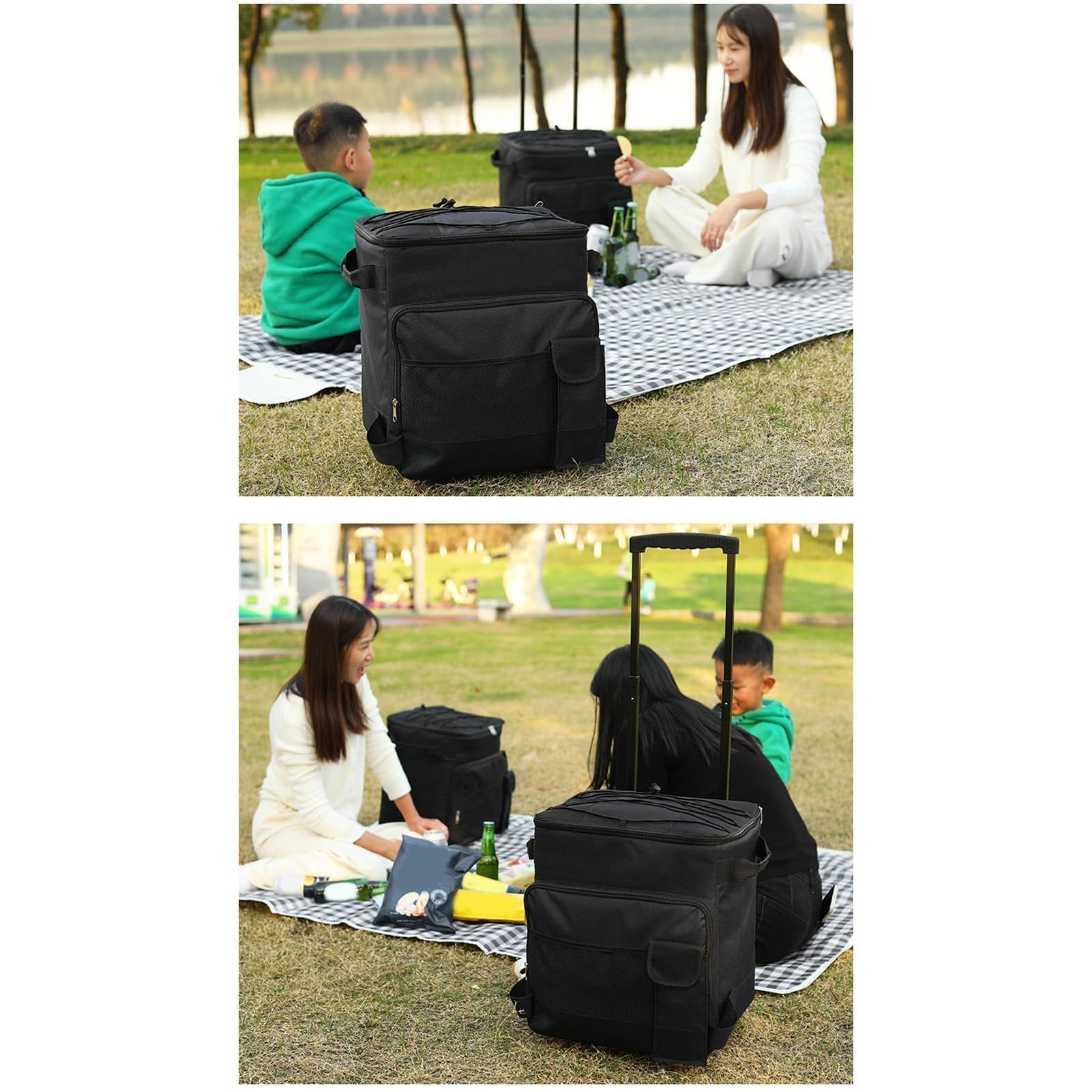 VBESTLIFE Borsa Termica con Ruote 43L, Cooler Portatile Isolato per Picnic, Campeggio e Viaggio All'Aperto, Impermeabile con Doppia Cerniera e Manico Telescopico