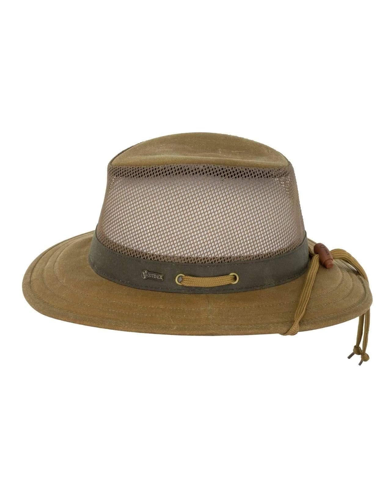 Outback Trading Company Men's 1470 Willis Mesh Sun-Protective Waterproof Breathable Packable Outdoor Cotton Oilskin Hat, Field Tan, Small