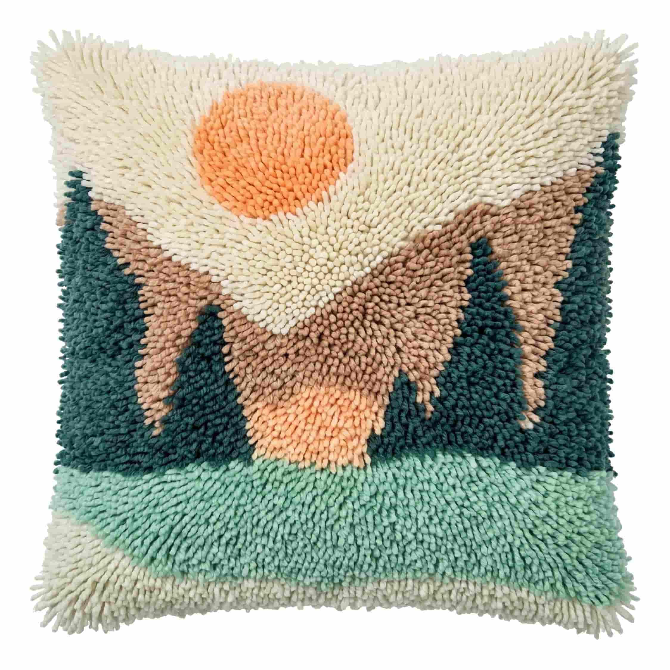 AxiangziK Latch Hook Pillow Kit Mountain Tree 43X43Cm
