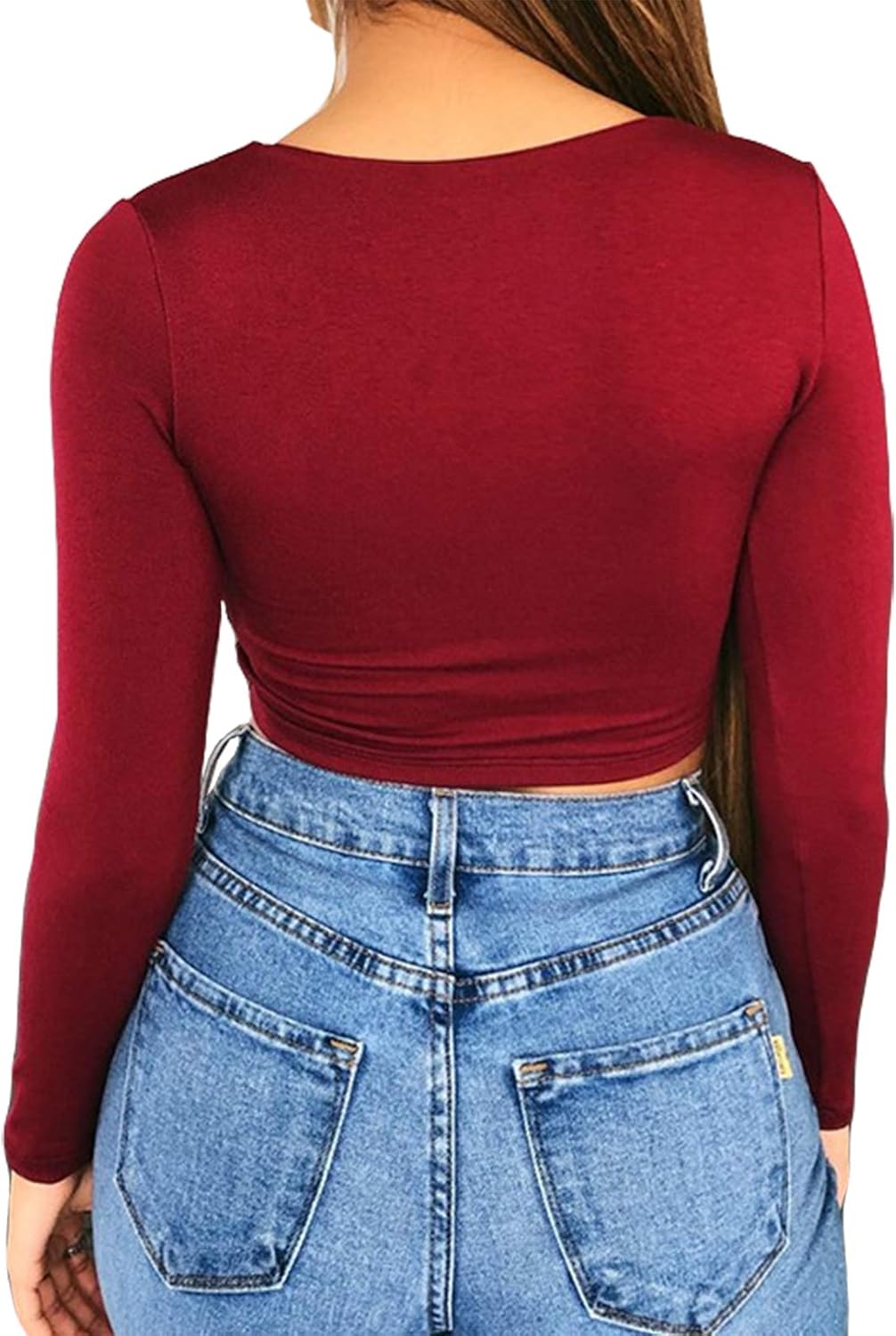 Artfish Women's Long Sleeve Scoop V Neck Crop Top - Image 2