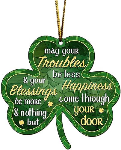 Artsy Woodsy Decoración navideña del día de San Patricio, Irlanda irlandesa, trébol verde 2D plano (no 3D), adornos de madera para decoración de