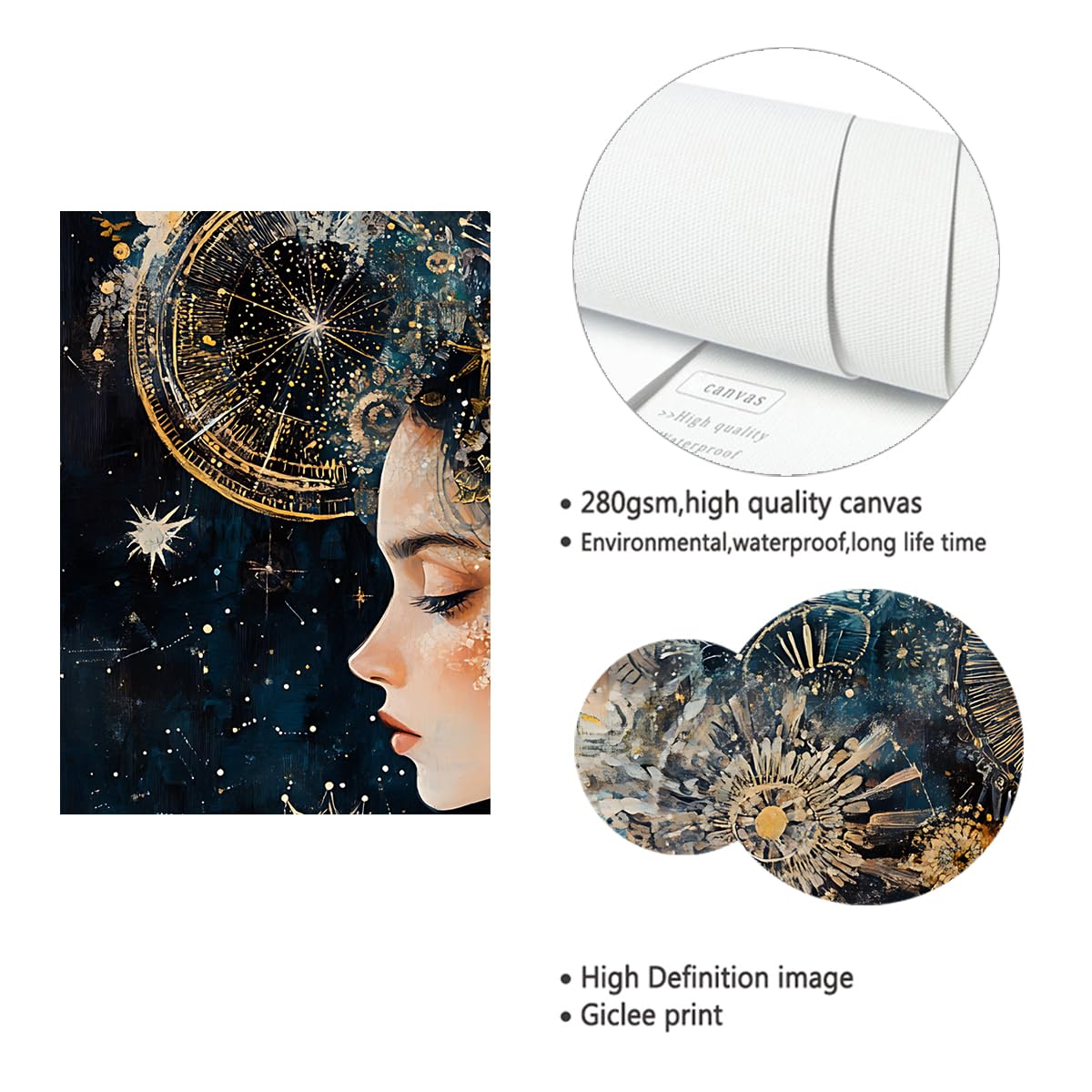 Via Vela Toile de rêve Art mural Murale galaxie Œuvres d’art vintage Affiches abstraites Bohèmes encadrées d’étoiles Peinture pour la déco du salon et de la chambre 45x60cm