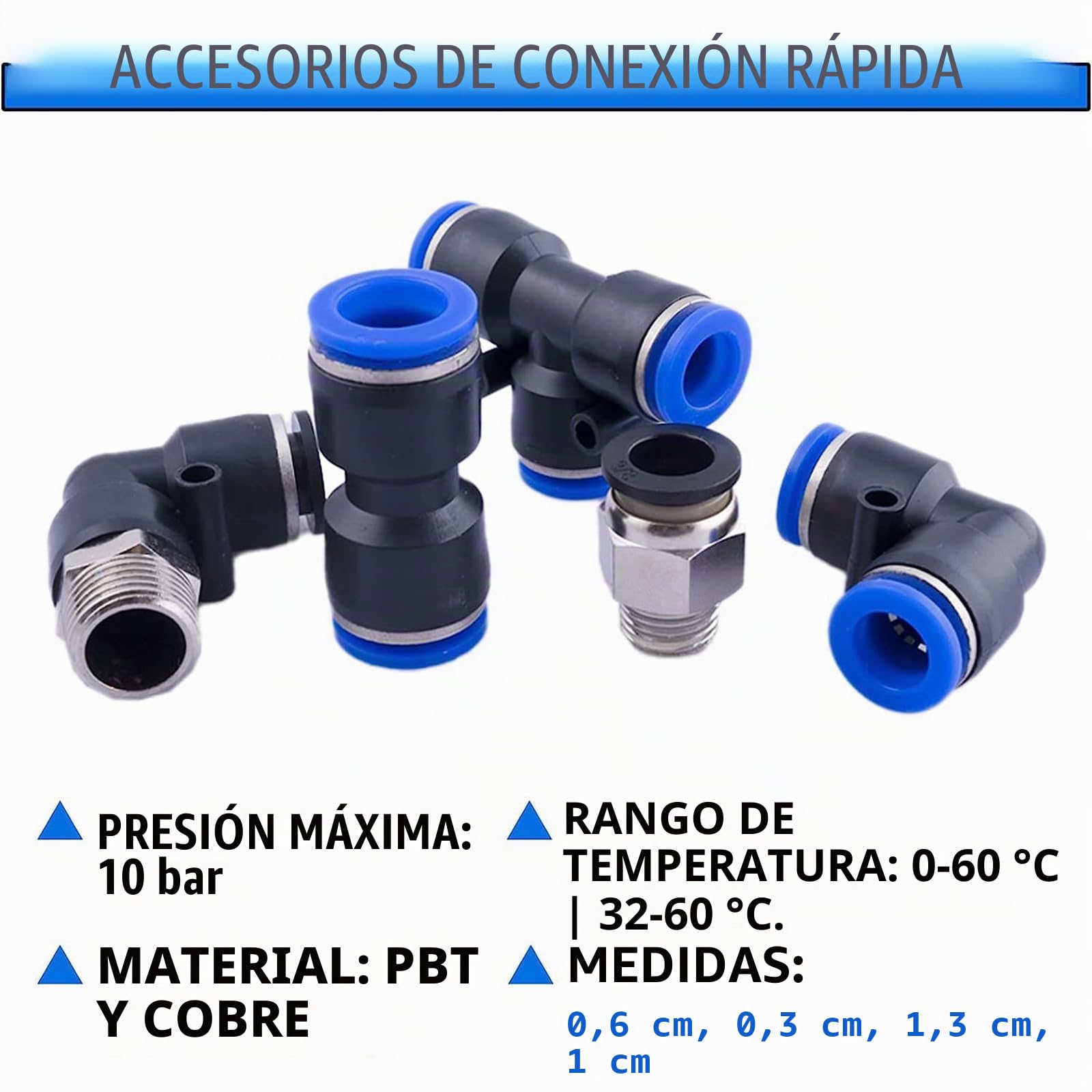50 Piezas Conectores de Empuje Recto Accesorios Compresor | Aire Conector Manguera aire Para Conexión de Manguera de Agua de Aire de 1/4", 1/8", 1/2", 3/8"