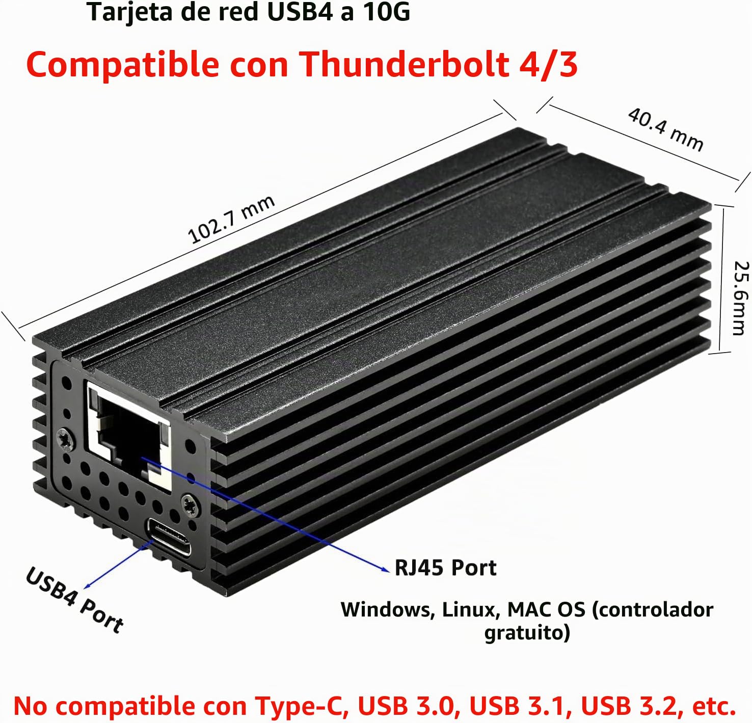 IO CREST Adaptador Ethernet USB 4.0 Tipo C 10G, para Conexiones de Red de Alta Velocidad, Puerto RJ45 Compatible con 10Gb/s, 5Gb/s, 2.5Gb/s, 1Gb/s y 100Mb/s Base-T