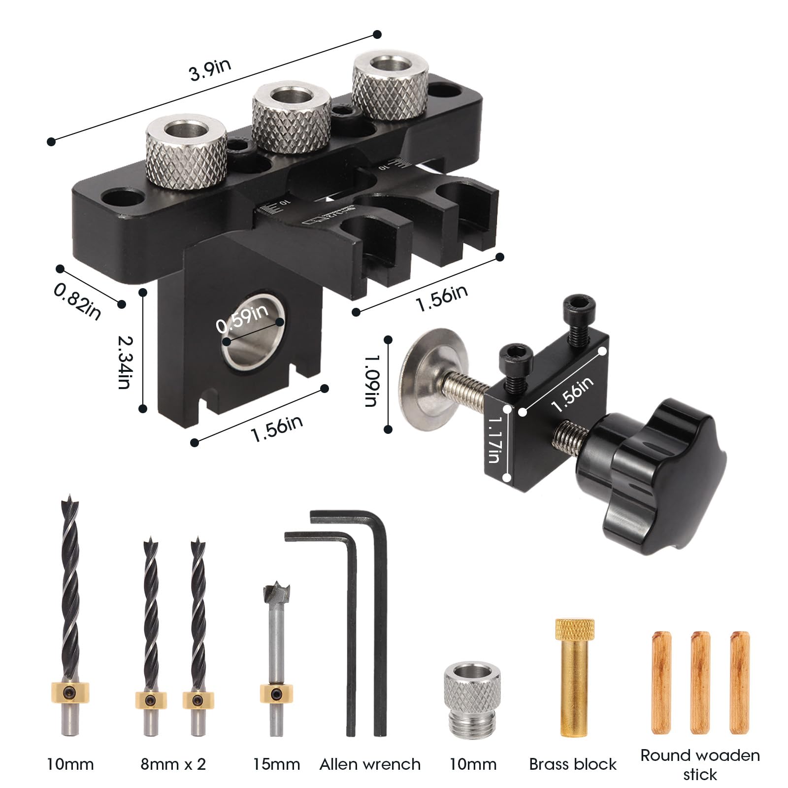 YUCHENGTECH 3 In 1 Dowel Jig Drill Kit Multi-Function Self Centering - View #14