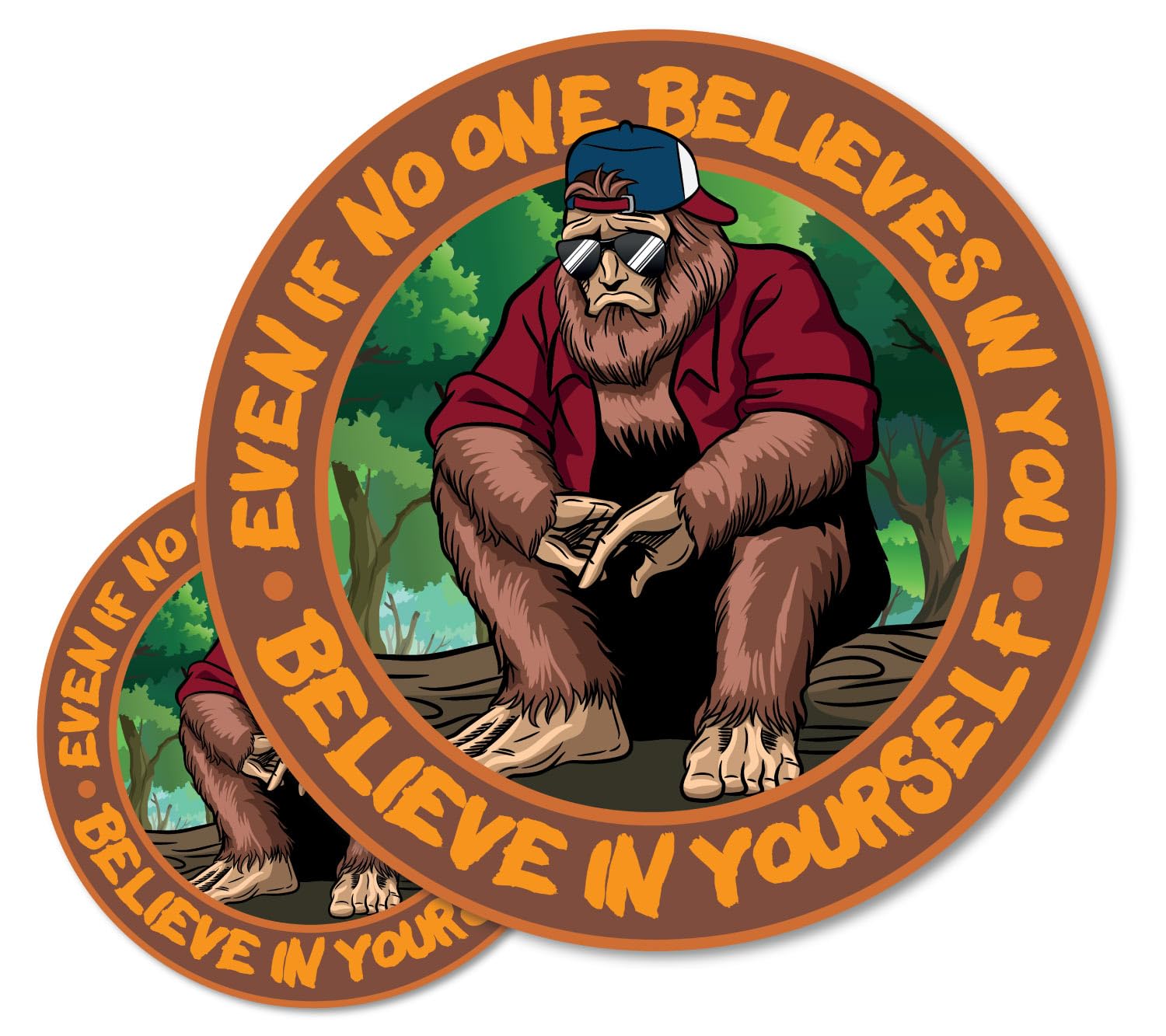 Sasquatch Bigfoot Believe in Yourself, motywacyjna naklejka na zderzak, na samochody, kubki, laptopy, chłodziarki (dwupak x 2) (7,6 x 7,6 cm i 12,7 cm x 12,7 cm)
