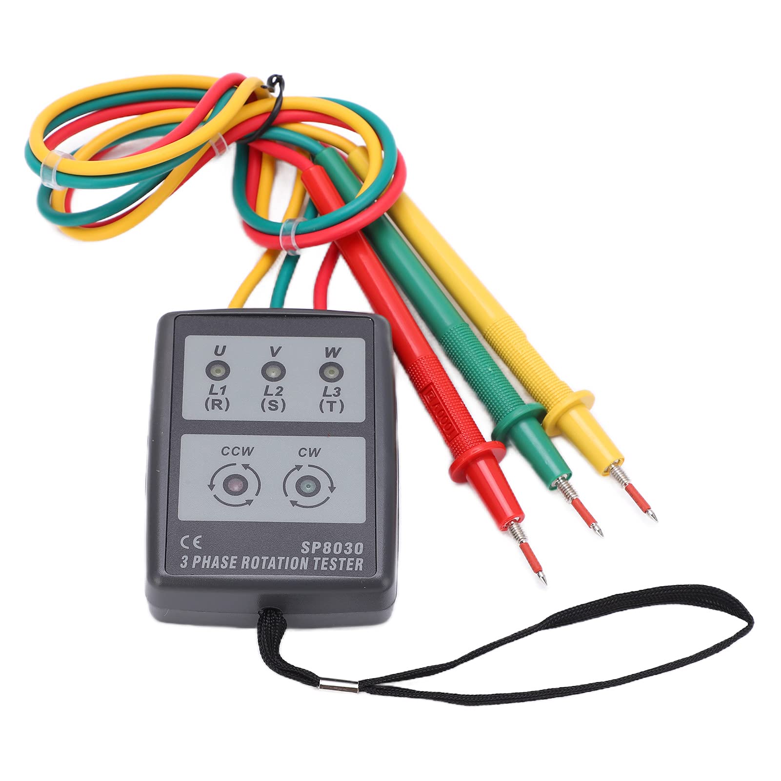 3 Fazowy Miernik Obrotu SP8030, 60-600 V Tester Sekwencji Fazy AC, Bez Akumulatorów Detektor Obrotu LED, Wskaźnik Kolejności Fazy Przemysłowej z 70 Cm Prowadzącymi Testami