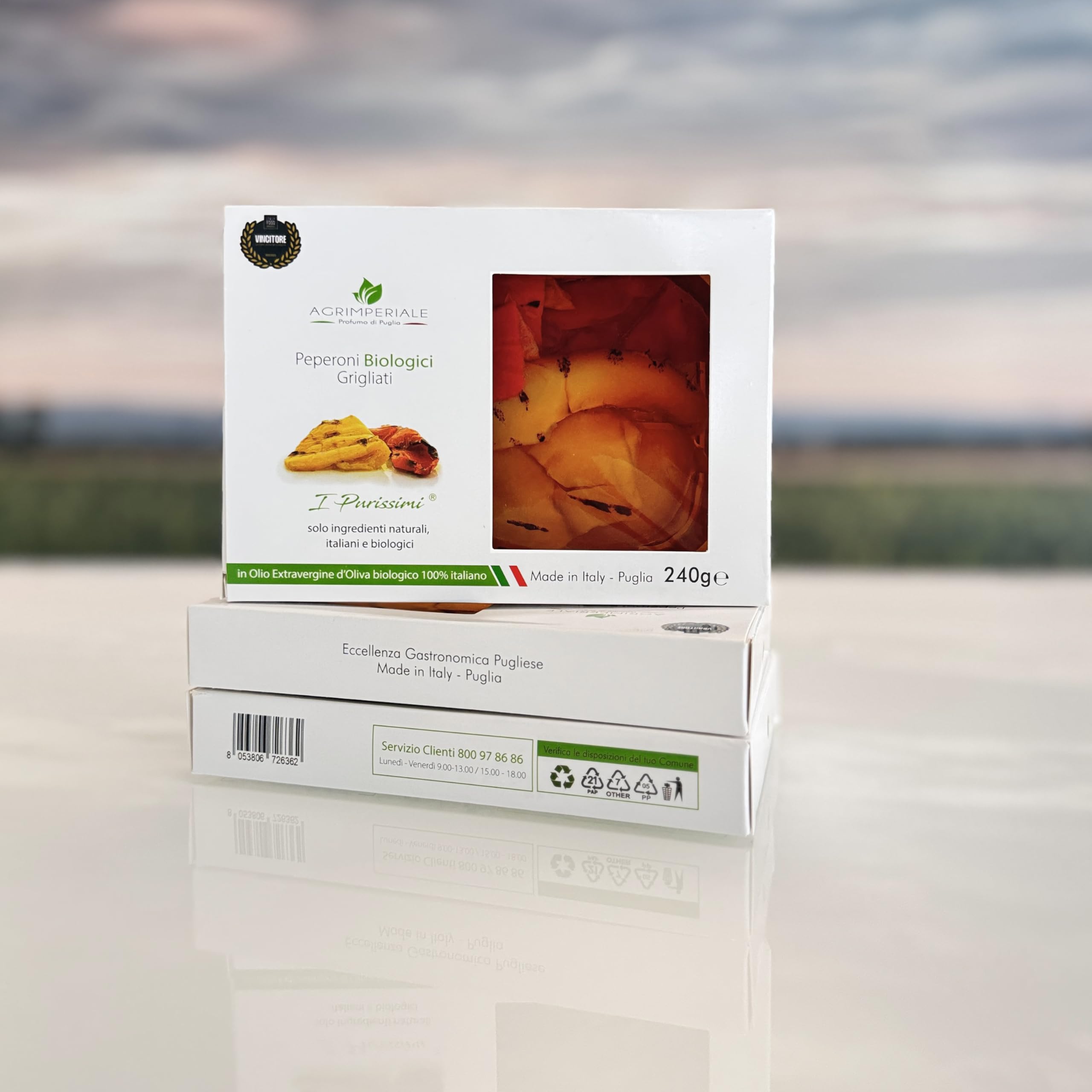 Peperoni Pugliesi Biologici Grigliati 3 pz 240 g - Linea "I Purissimi", solo ingredienti Biologici, Naturali e Italiani.