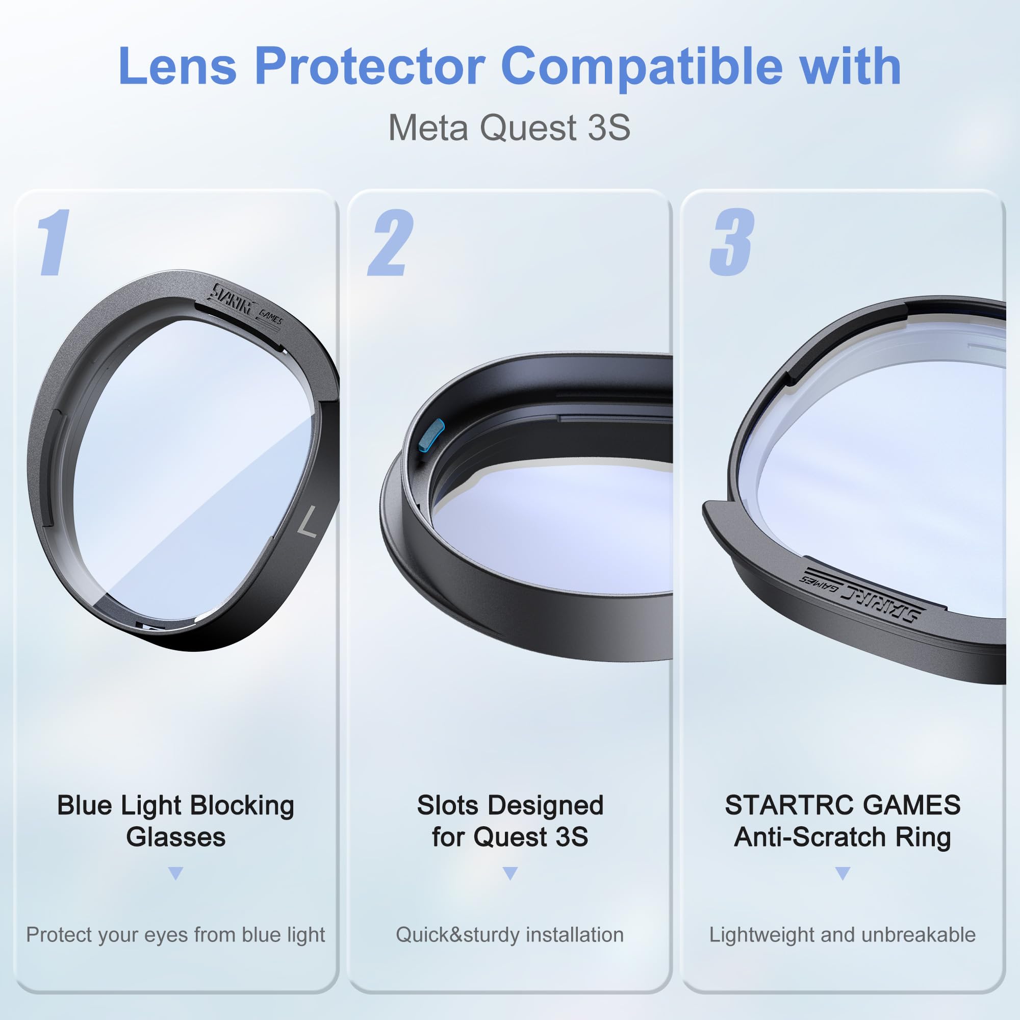 Lens Protector Set kompatibel mit Meta Quest 3S Zubehör, weiche Lens Protector Cover, Glass Spacer mit Blue Light Blocking Gläsern für Oculus Quest 3S/Quest 2 (Nicht passend für Quest 3)