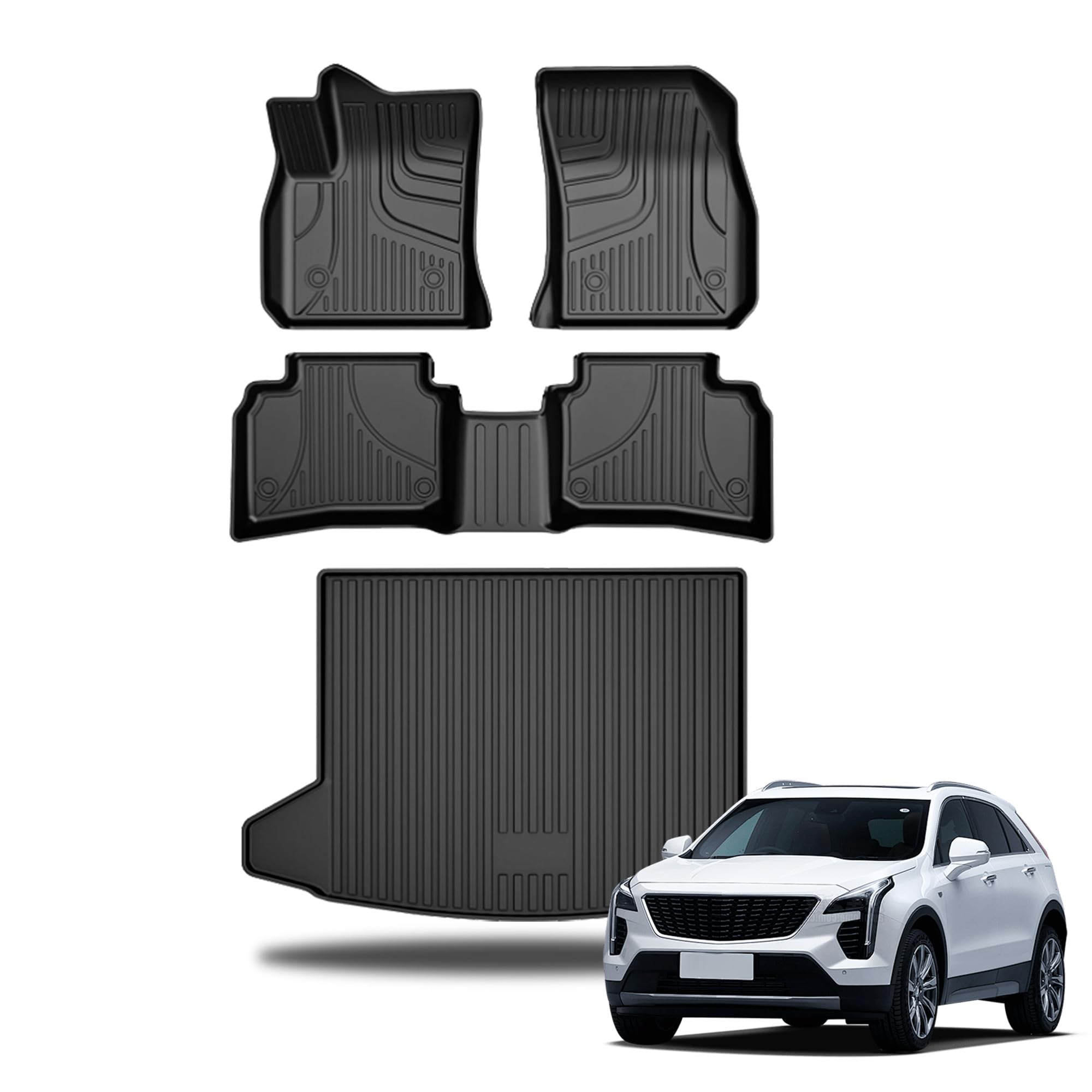 Automotive Floor Mats & Cargo Liners Trunk Set Compatible with 2019-2024 Cadillac XT4, All Weather Car Accessories Floor Liner 1st and 2nd Row Car Mat Black.