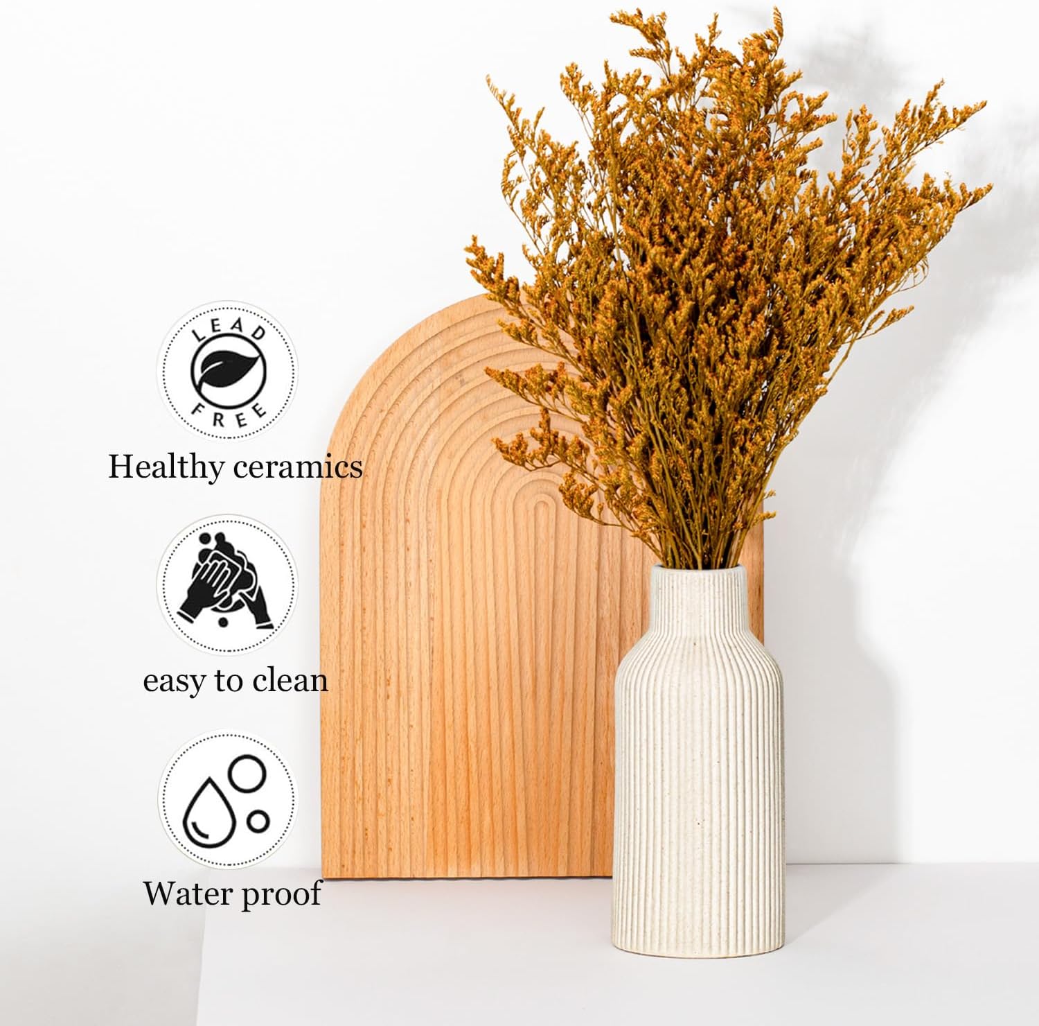 Bohemian Beige Ceramic Vase - for Pampas Grass, Mantel, Bookshelf, Entryway and Living Room Decor (Beige, 7in) - Image 4