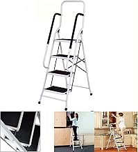 EN131 4 Step Ladder with Handrail, Folding with Safety, Easy to Store, Holds up to 150 kg