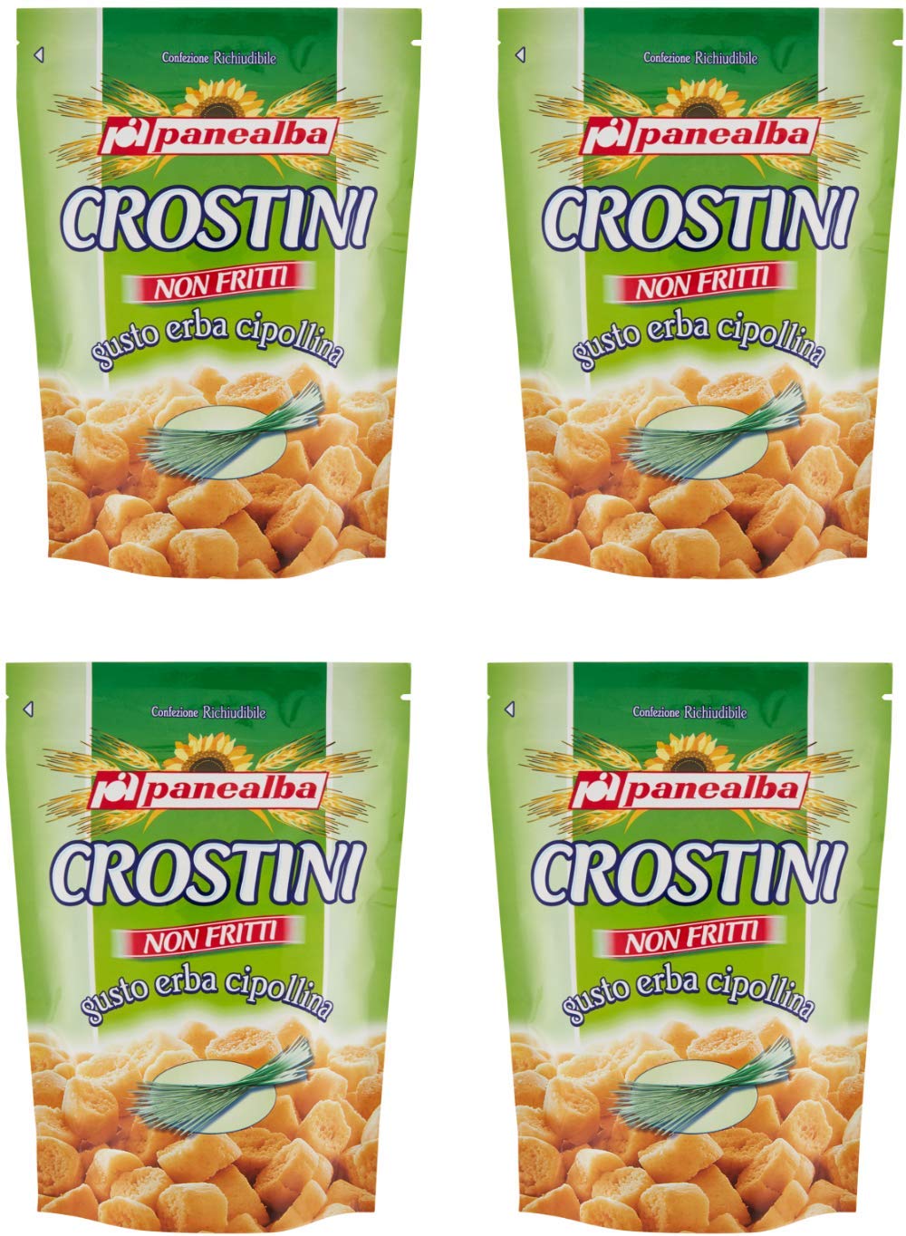 : Non Fried Crostini Snack Chives Taste - 100 gr / 3.53oz by Panealba – Pack of 4