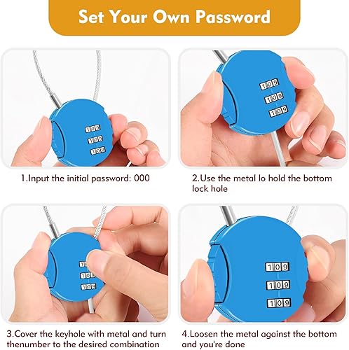 Miniatura 3 de Candado de combinación de 6 unidades, 3 dígitos para exteriores, mini candado de combinación impermeable para cerradura de gimnasio escolar, mochila