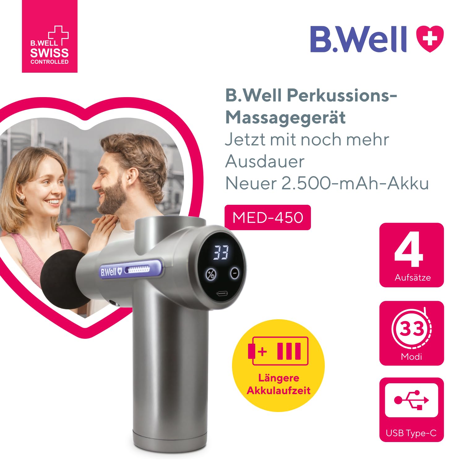 B.Well MED-450 Massagepistole | Tiefenmassage & Entspannung (2500 mAh)