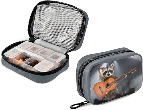 Tarity Divertida guitarra de mapache organizador semanal de píldoras con bolsa, caja de 7 días, contenedor grande para medicina de viaje,