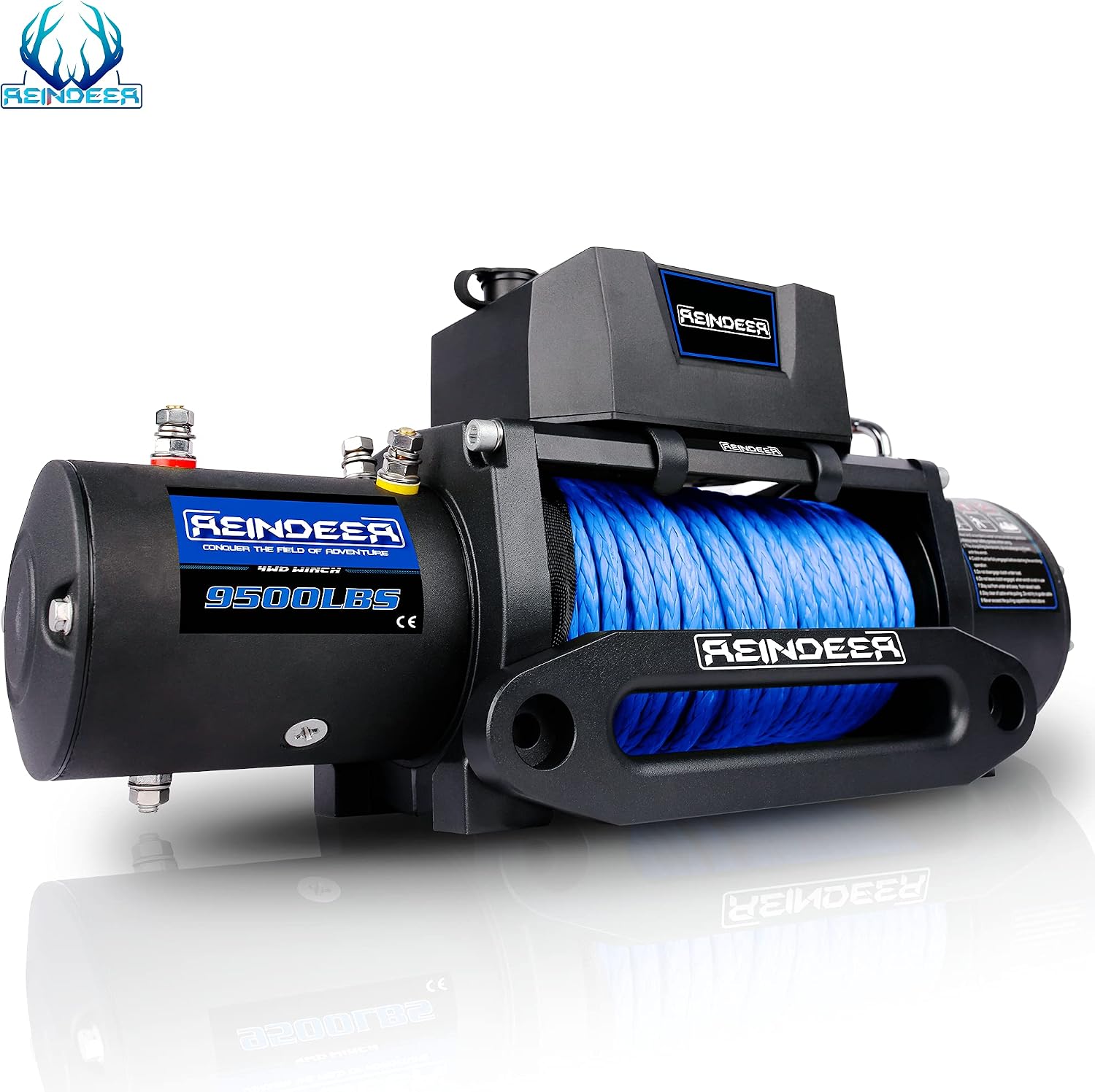REINDEER 12V Winch New 9500 lb Load Capacity Electric Winch Synthetic Rope with Hawse Fairlead Waterproof IP67 with Wireless Remotes