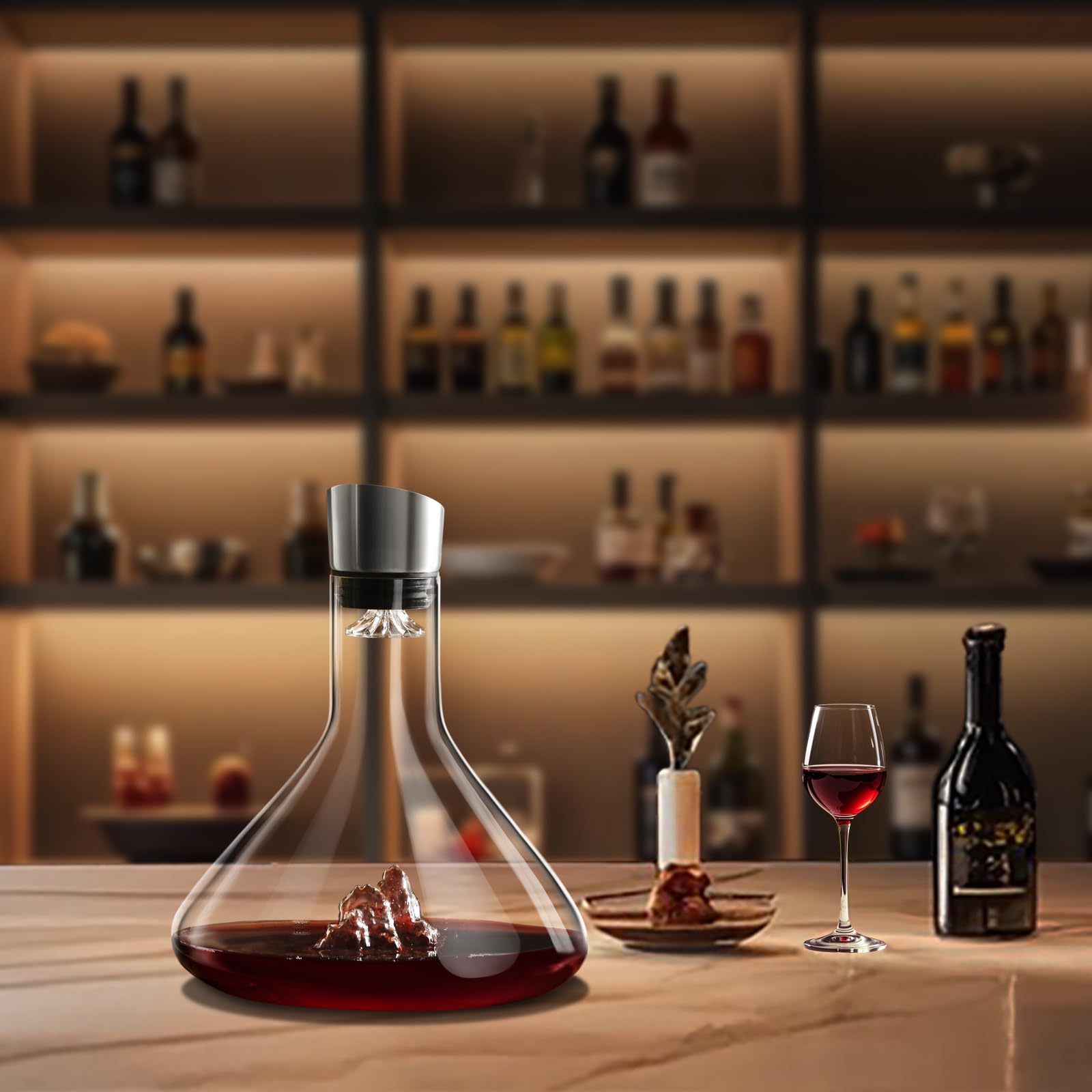 CookoWein Dekanter Belüfter und Karaffe mit Ausgießer Deckel, Mundgeblasenes Kristall Dekantierer, Luxus Wein Zubehör für Geschenk (1200 ml)
