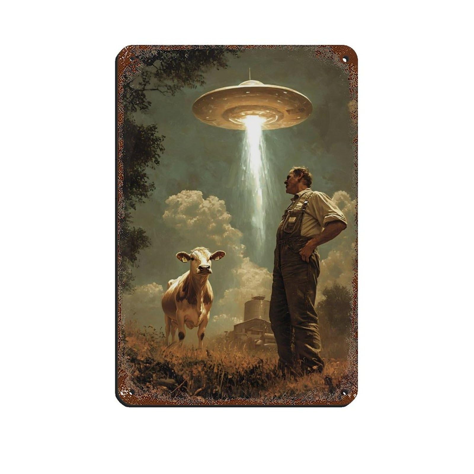 Surreal Cow Pasture Scene Poster Retro Poster Metal Tin Sign Chic Art Retro Iron Painting Bar People Cave Cafe Family Garage Poster Wall Decoration 8x12inch(20x30cm)