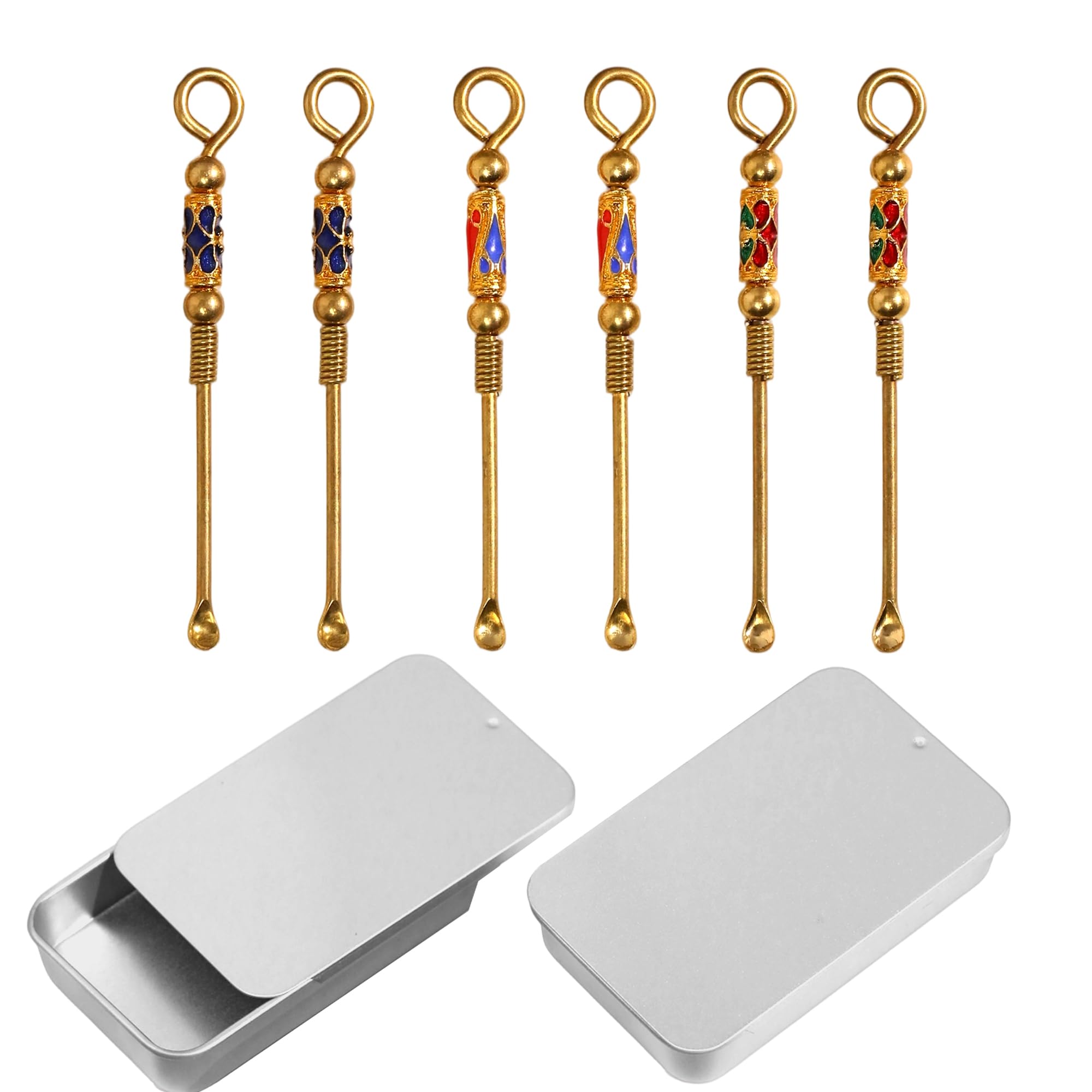 Portable mini metal spoon 8-piece set, retro brass ear spoon necklace pendant keychain, suitable for kitchen DIY handcrafting