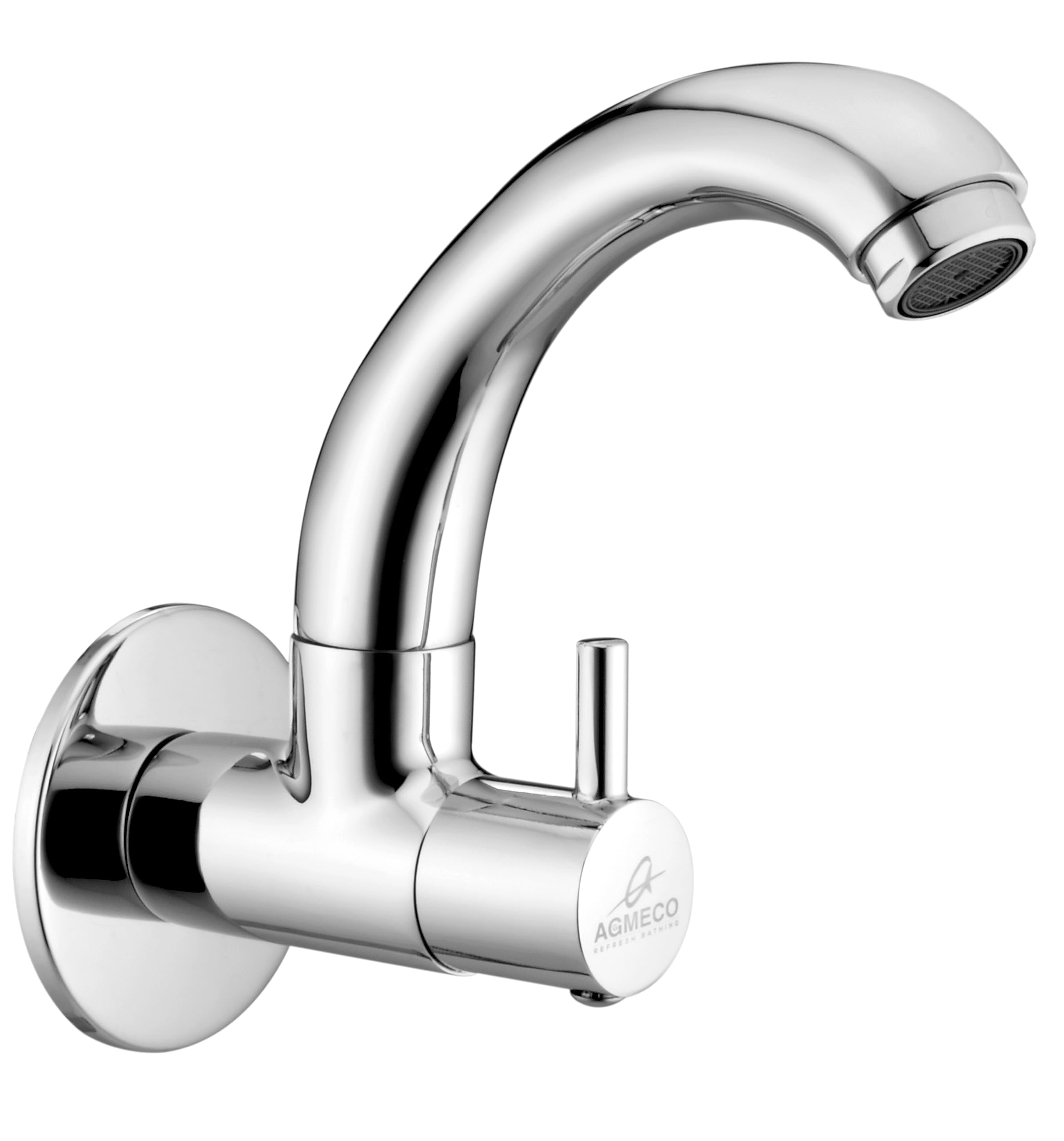 AGMECO Brass Wall-Mounted Kitchen Sink Tap – 360° Swivel Spout, Side Handle, Chrome Finish & Foam Flow Aerator for Home, Utility & Commercial Kitchens-image-21