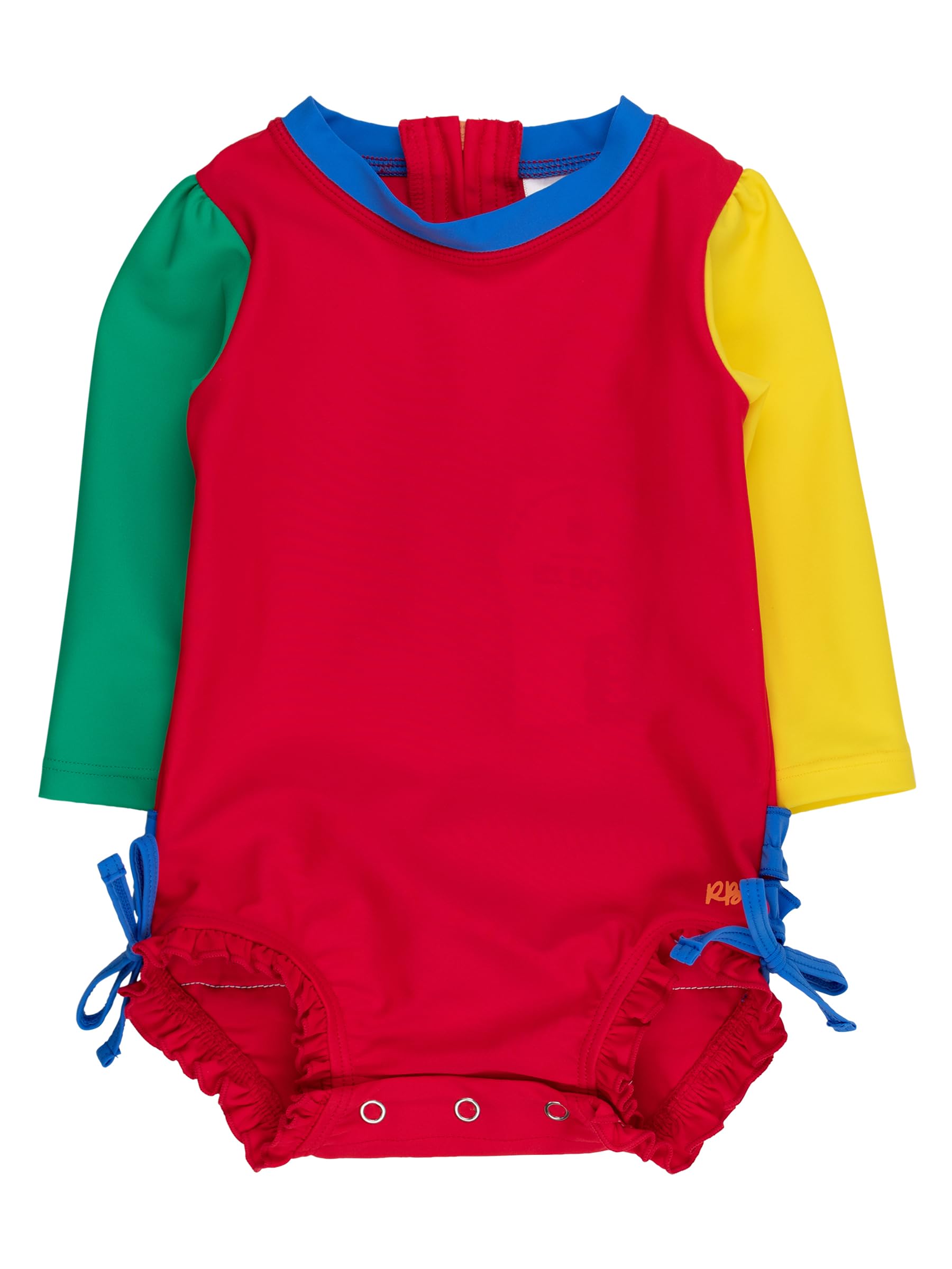RuffleButts Baby Girls Novelty Baby One Piece - Rash Guard Swimsuit UPF 50+ | Premium Quality, 4-way Stretch, Snap + Zipper Closure, Long Sleeves, Hand Wash, UPF 50+ Sun Protection