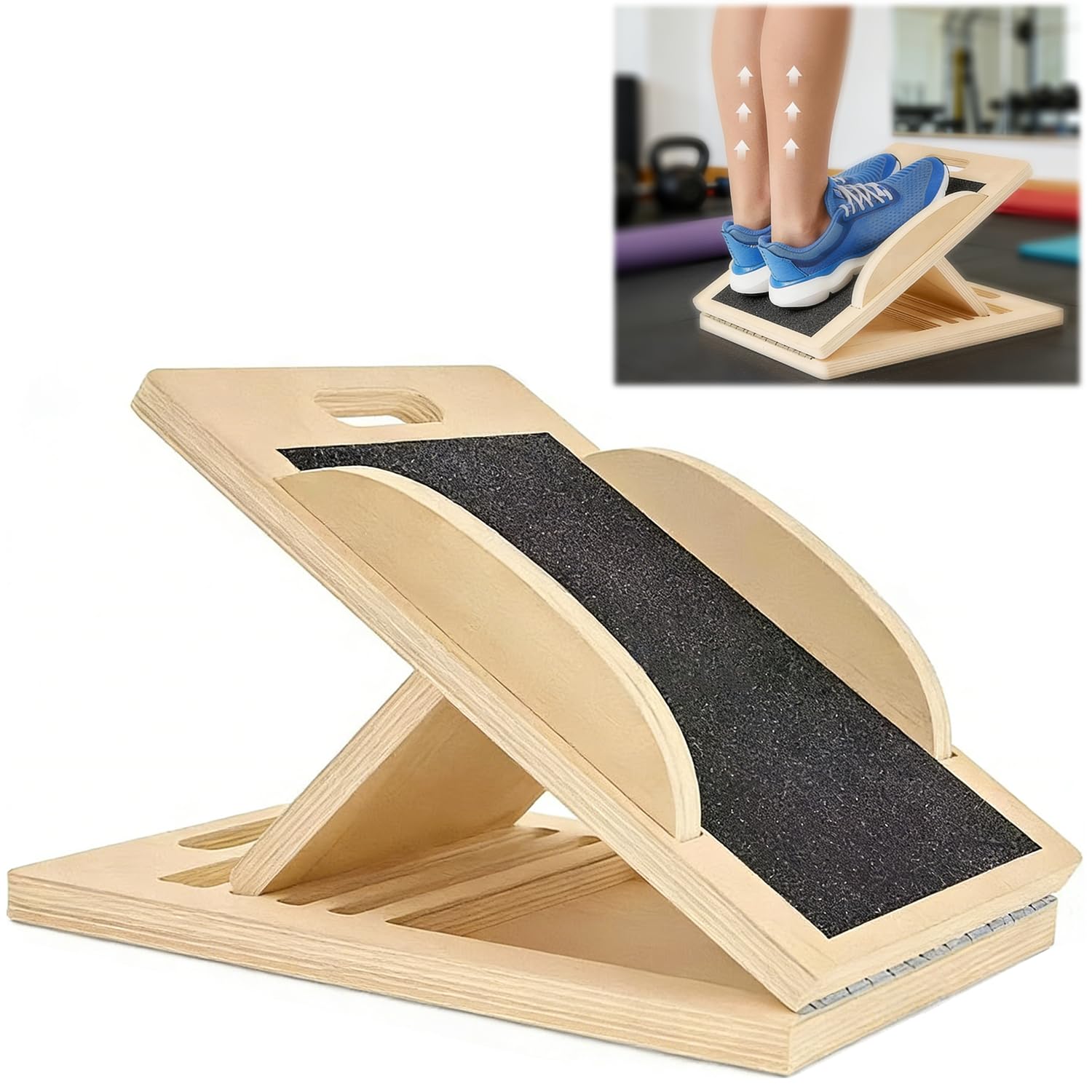 Slant Board for Calf Stretching, Adjustable Wooden Stretch Mobility Board for Calf Stretcher with Training Poster, Portable Balance Board for Calf Muscles, Knee Ankle Balance Train 6 Positions