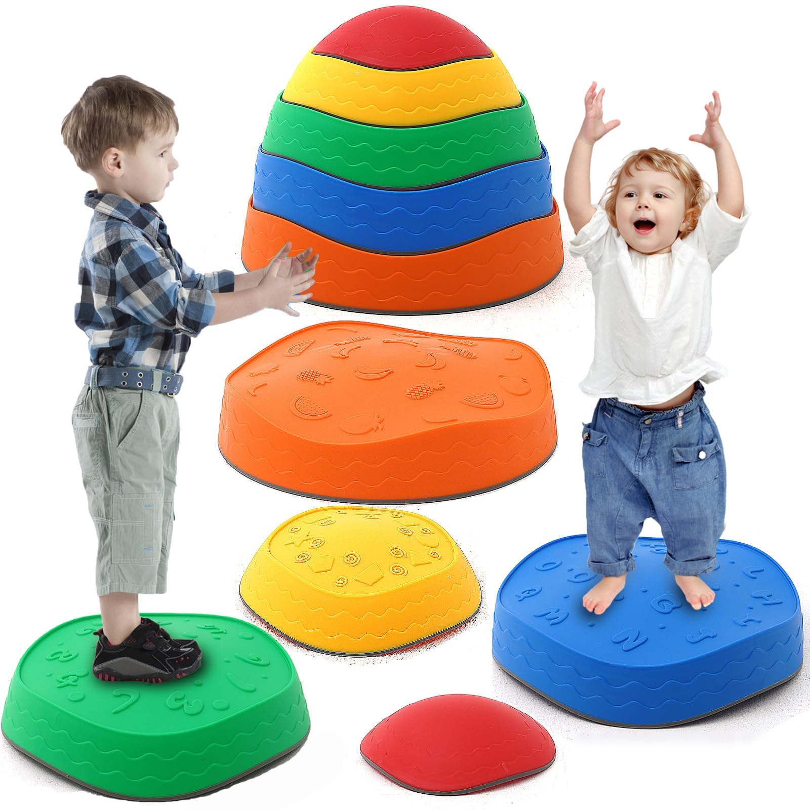 Pierre d'équilibre pour Enfants, 5 Pierres de Motricité, Parcours Motricité, Antidérapant Dalles Sensorielles Intérieur & Extérieur