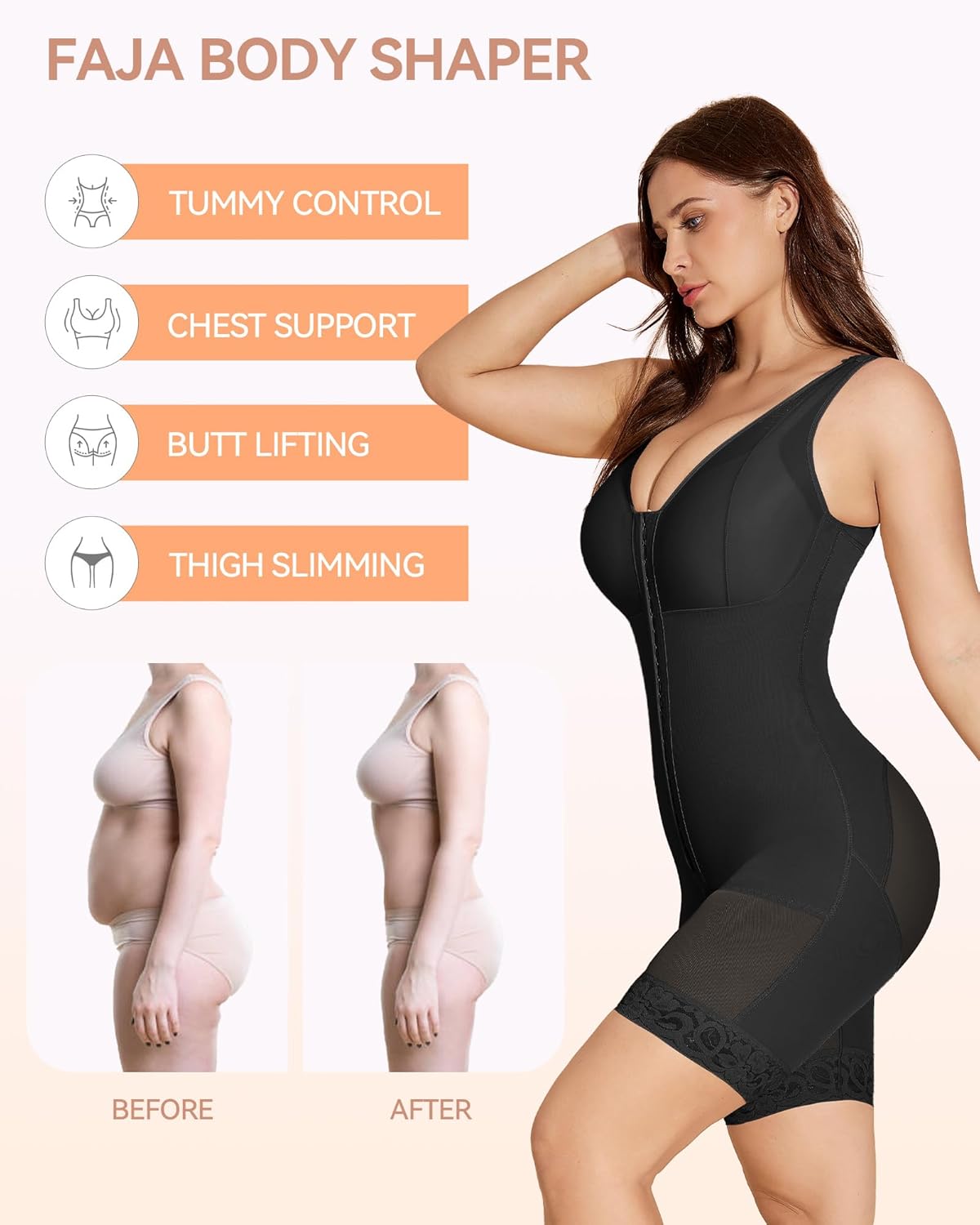 SHAPSHE Fajas Colombianas Moldeadoras Shapewear for Women Tummy Control Postpartum Body Shaper Bodysuit with Zipper Crotch
