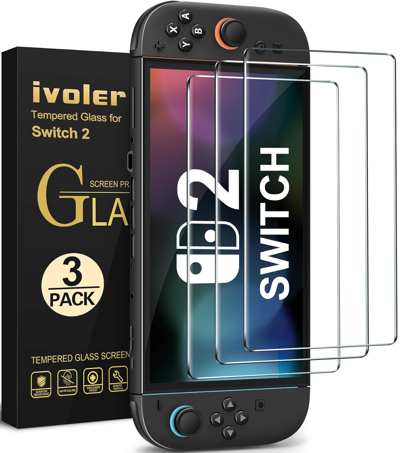 ivoler 3-Pack Screen Protector Tempered Glass for Nintendo Switch 2 Model 2025, Transparent HD Clear Anti-Scratch Screen Protector Accessories for Nintendo Switch 2, [7.9 inch] (Nintendo Switch 2 7.9'') Thumbnail