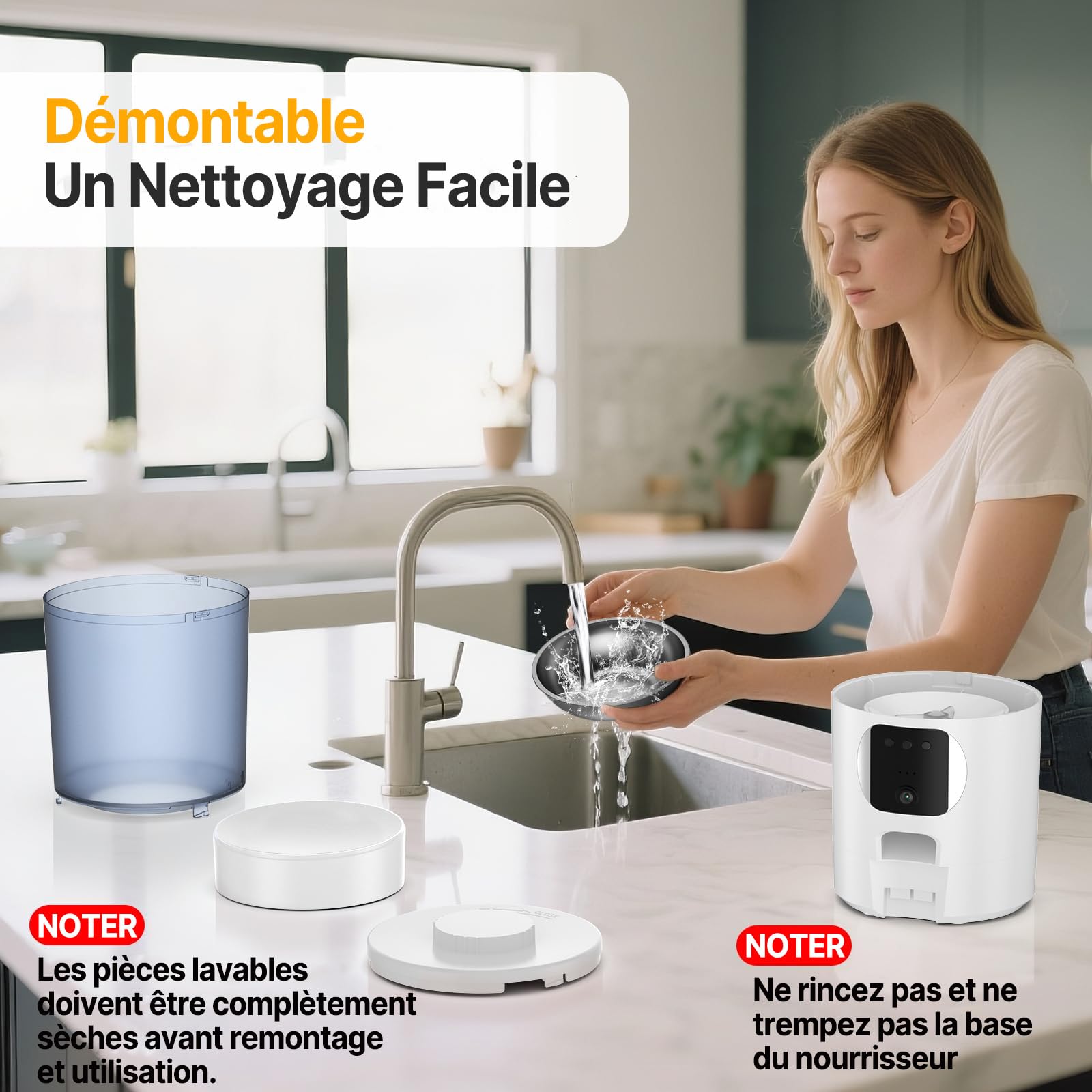 Distributeur Croquettes Chat Automatique, WiFi Caméra, Bol Inoxydable, Programmable & Portionnée, Batterie de Secour - PF5 Noir - Deux Gamelles 2K DIY Zone d’Alerte