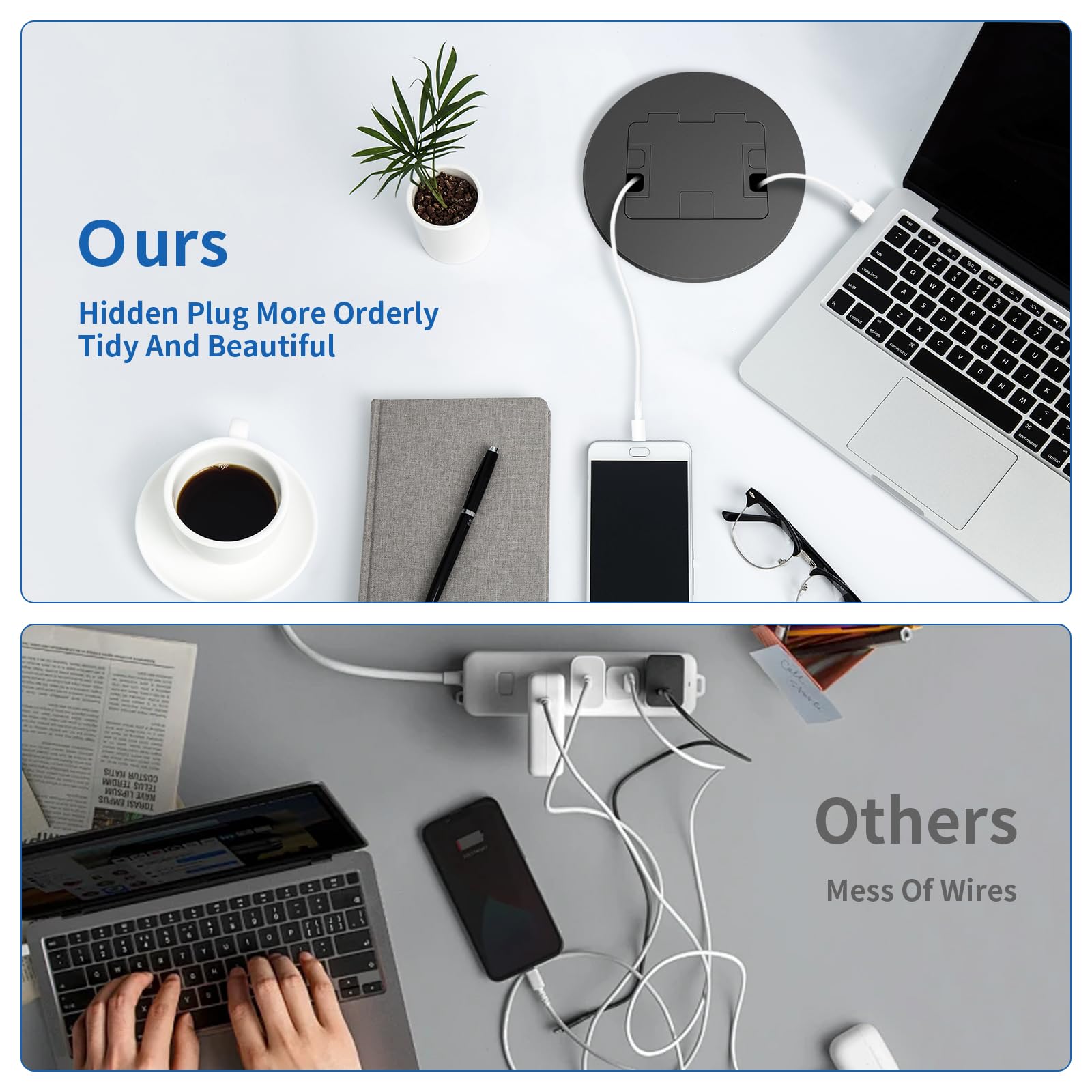 recessed floor outlet 1-gang with 4.8a usb a charging port, 20 amp tr receptacles round hidden outlet kit electrical waterproof cover box for home renovation, etl listed, black