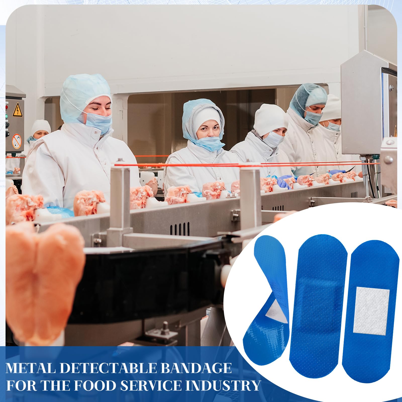 Geiserailie Bende blu 3'' x 1'' per servizio alimentare, bende adesive impermeabili in PE rilevabili in metallo, lavorazione sterile sfusa, tampone antiaderente senza lattice pa