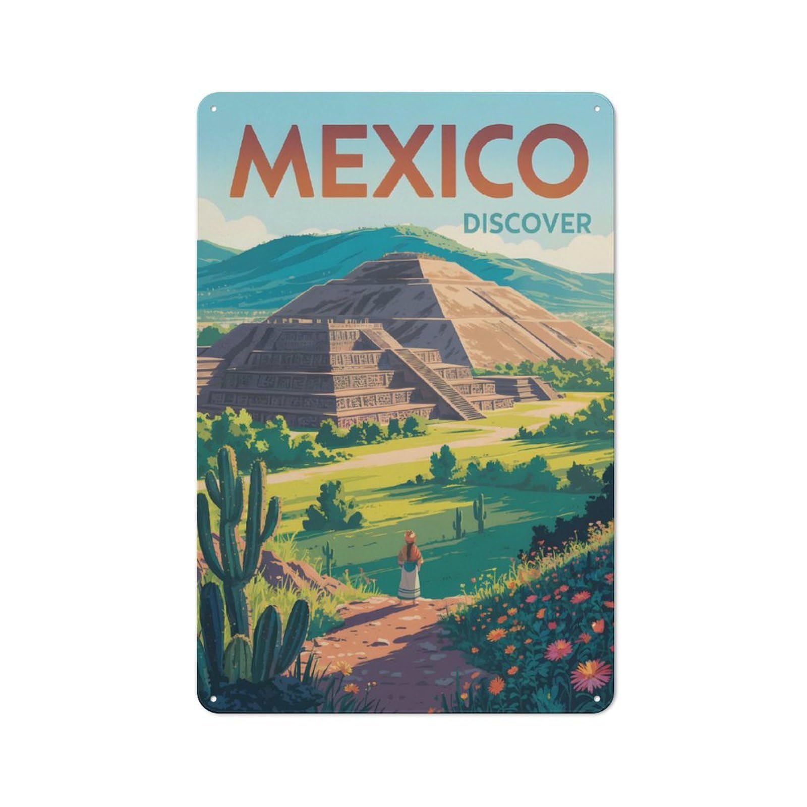 Junmoney Style-3 Metal Wall Sign 30X20cm Featuring Mexico Travel (3) For Café Or Home Bar, A Decorative Gift For A Newly Furnished Café And Home Bar