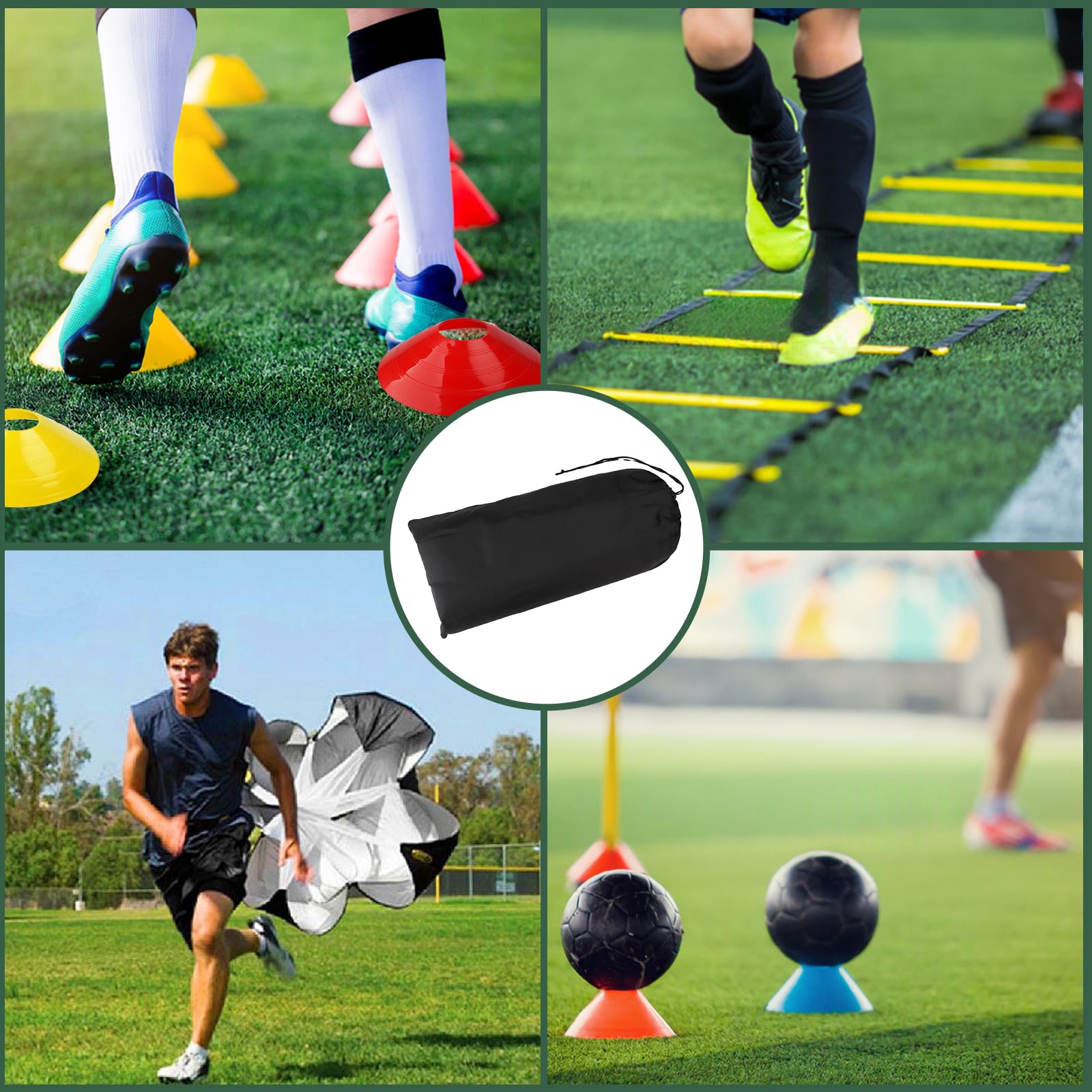 Kit Entrenamiento de Fútbol, 6M Agility Speed Ladder, 20 Conos de Entrenamiento, Paracaidas Correr, Idea de Entrenamiento de Fútbol Accesorios para Niños y Adultos