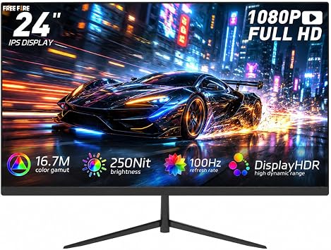 24 Inch Gaming Monitor, FHD 1080P IPS Display, 100Hz Computer Monitor, 3ms MPRT, Built-in Speakers, HDMI & DisplayPort, VESA Mount, Low Blue Light, Flicker-Free, 16.7M Colors