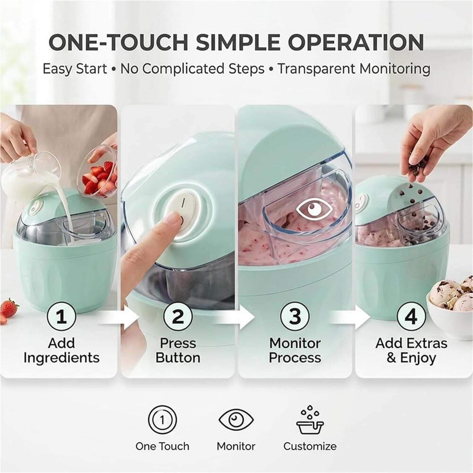 Mini máquina for hacer helados compacta, yogur y sorbete congelados caseros rápidos con un solo toque, perfecto for la cocina casera (verde, 1 unidad)(Green)