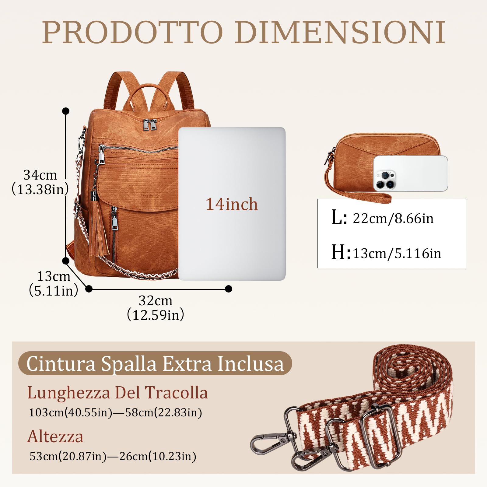 Zaino Donna in Pelle Vegana Impermeabile e Antifurto, Zainetto Elegante per Laptop, per Ufficio, Università e Viaggio